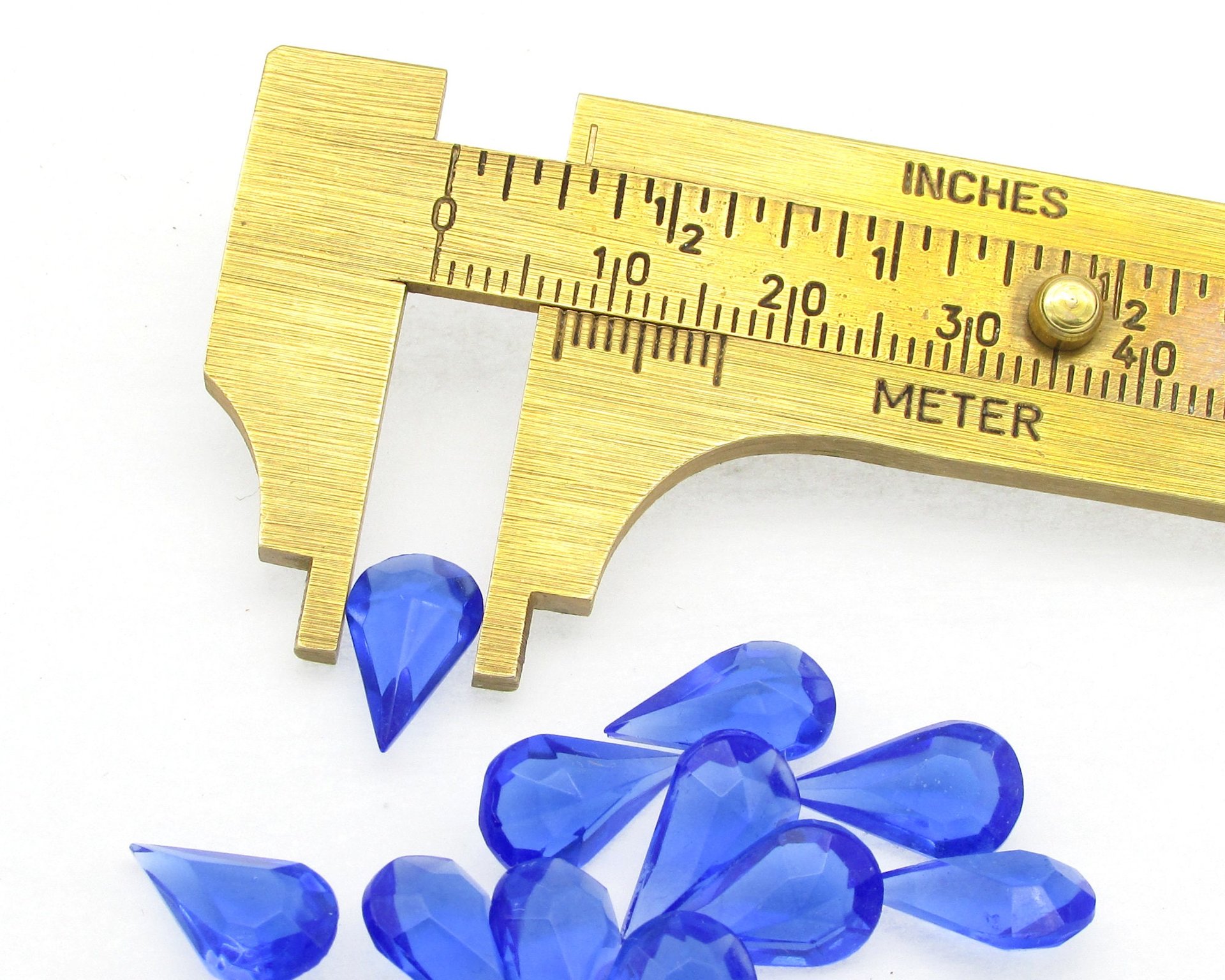 Sapphire Pear Rhinestones, Vintage 13x7.8mm Unfoiled Teardrop Faceted Point Back