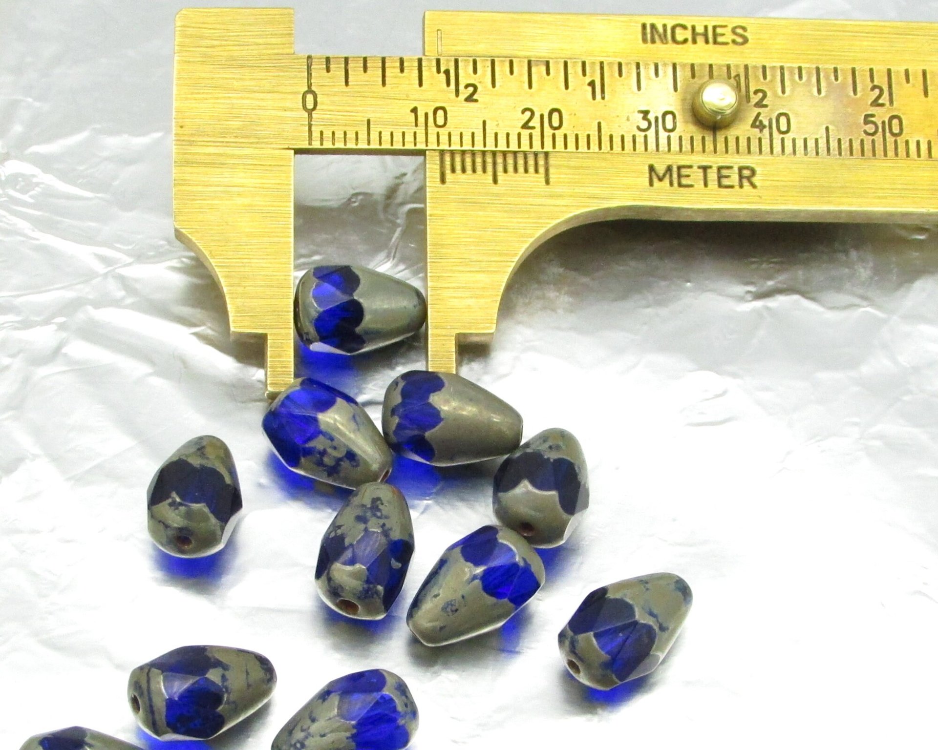 12x8mm Sapphire Picasso Faceted Teardrop Czech Glass Beads
