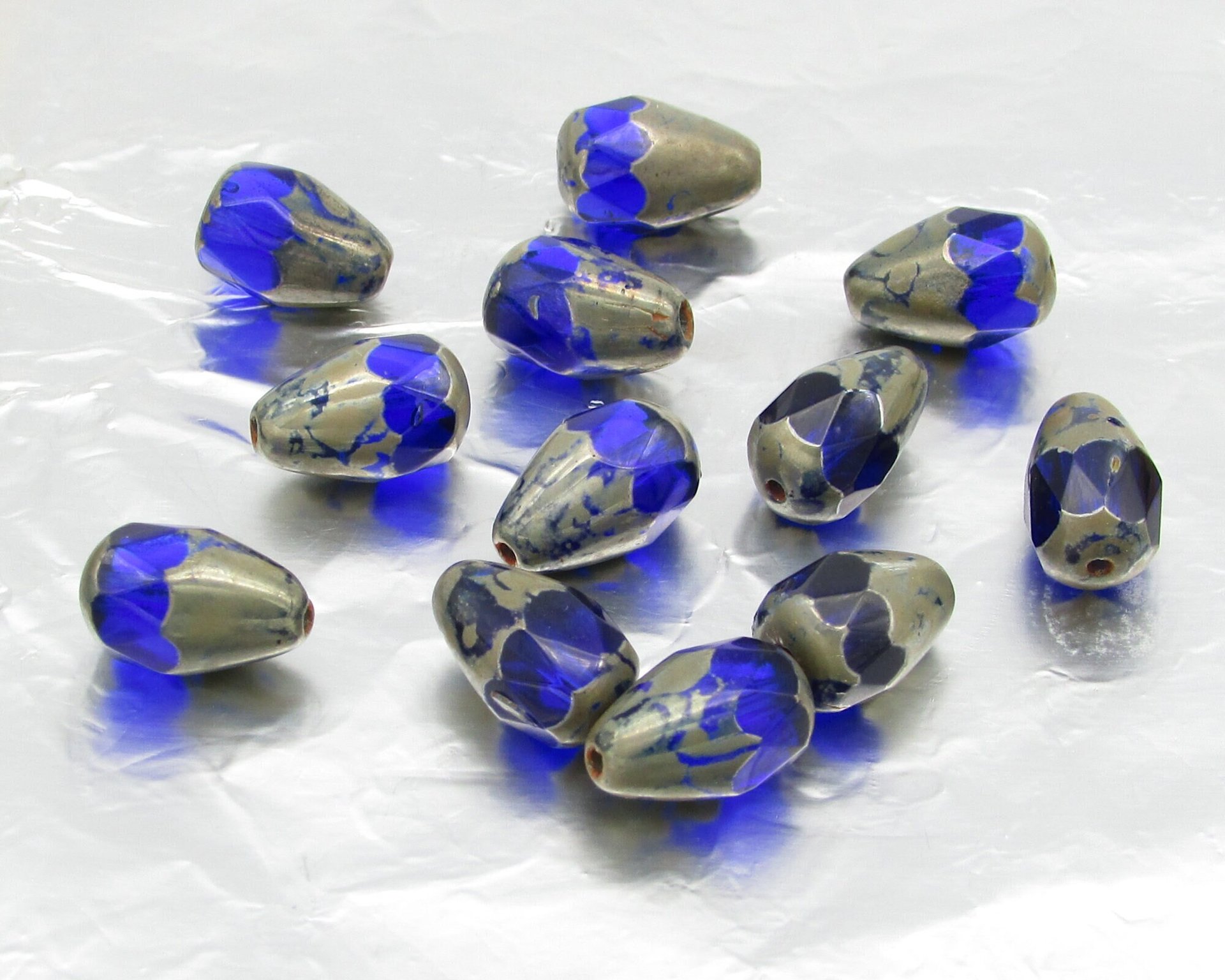 12x8mm Sapphire Picasso Faceted Teardrop Czech Glass Beads