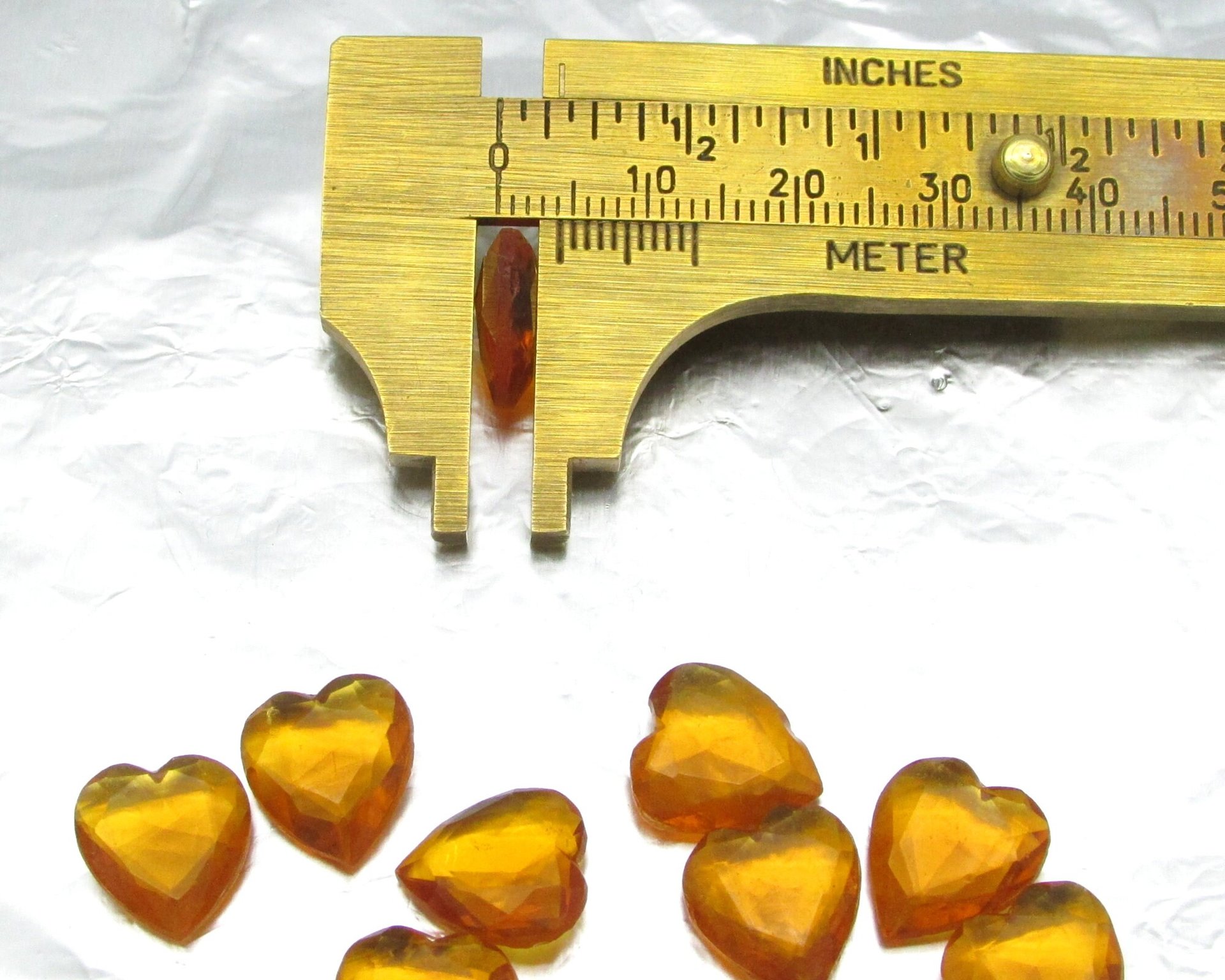 12mm Topaz Heart Rhinestone with Pointed Back, Vintage Glass Stones (9)