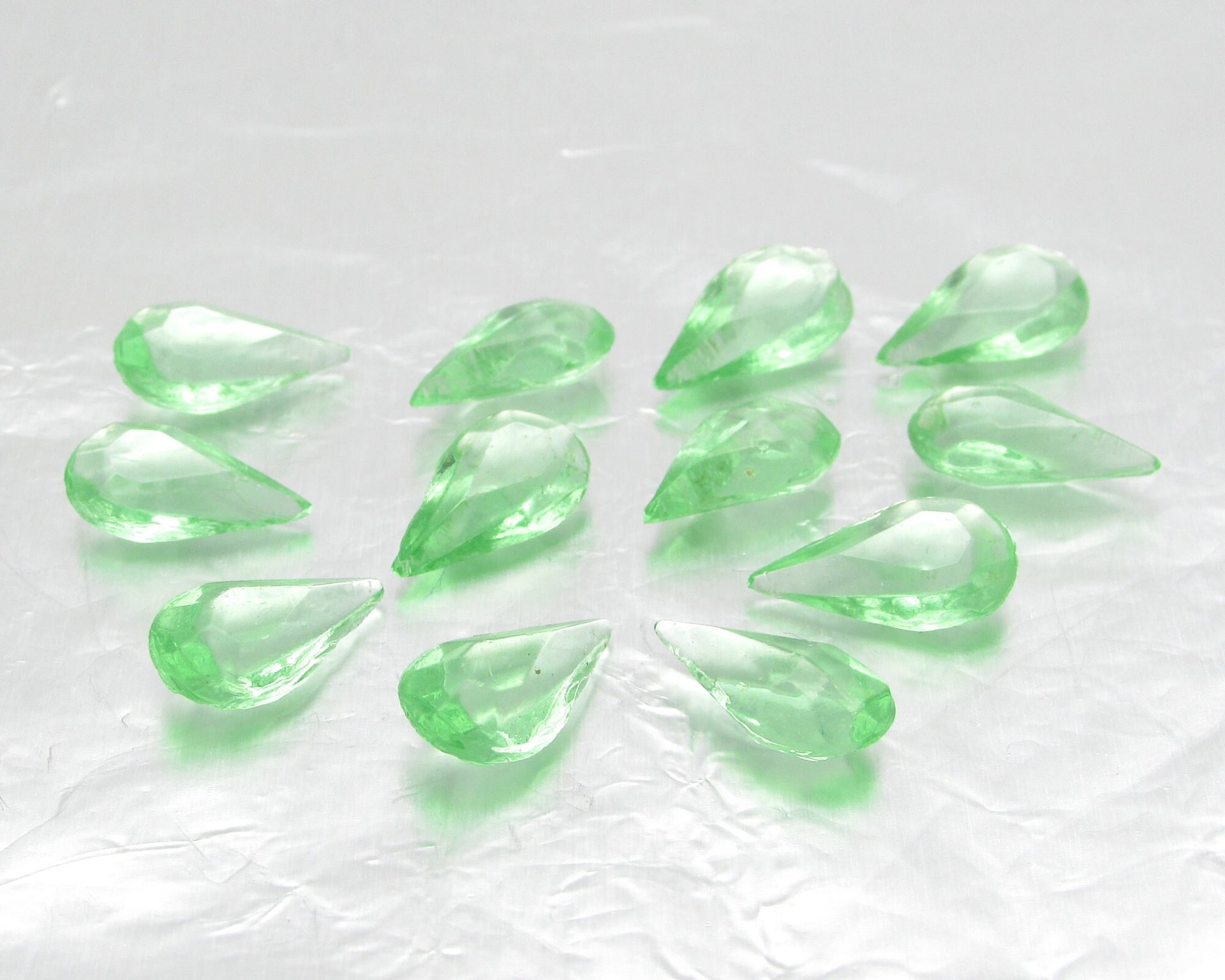 14x8mm Faceted Pear Rhinestones, Vintage Unfoiled Peridot Green Glass Gems