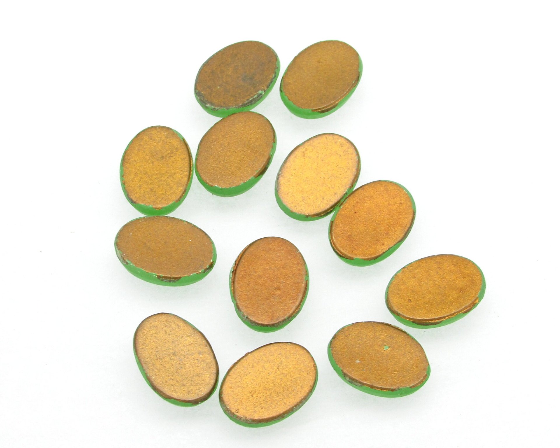 Vintage 14mm Oval Frosted Peridot Glass Cabochons