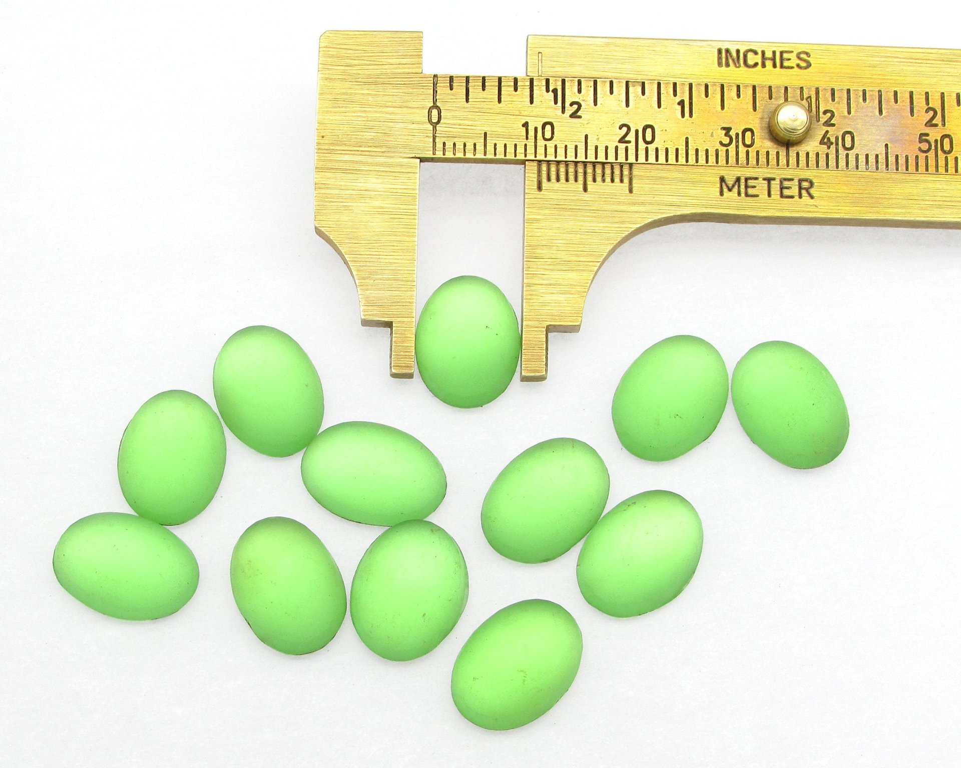 Vintage 14mm Oval Frosted Peridot Glass Cabochons