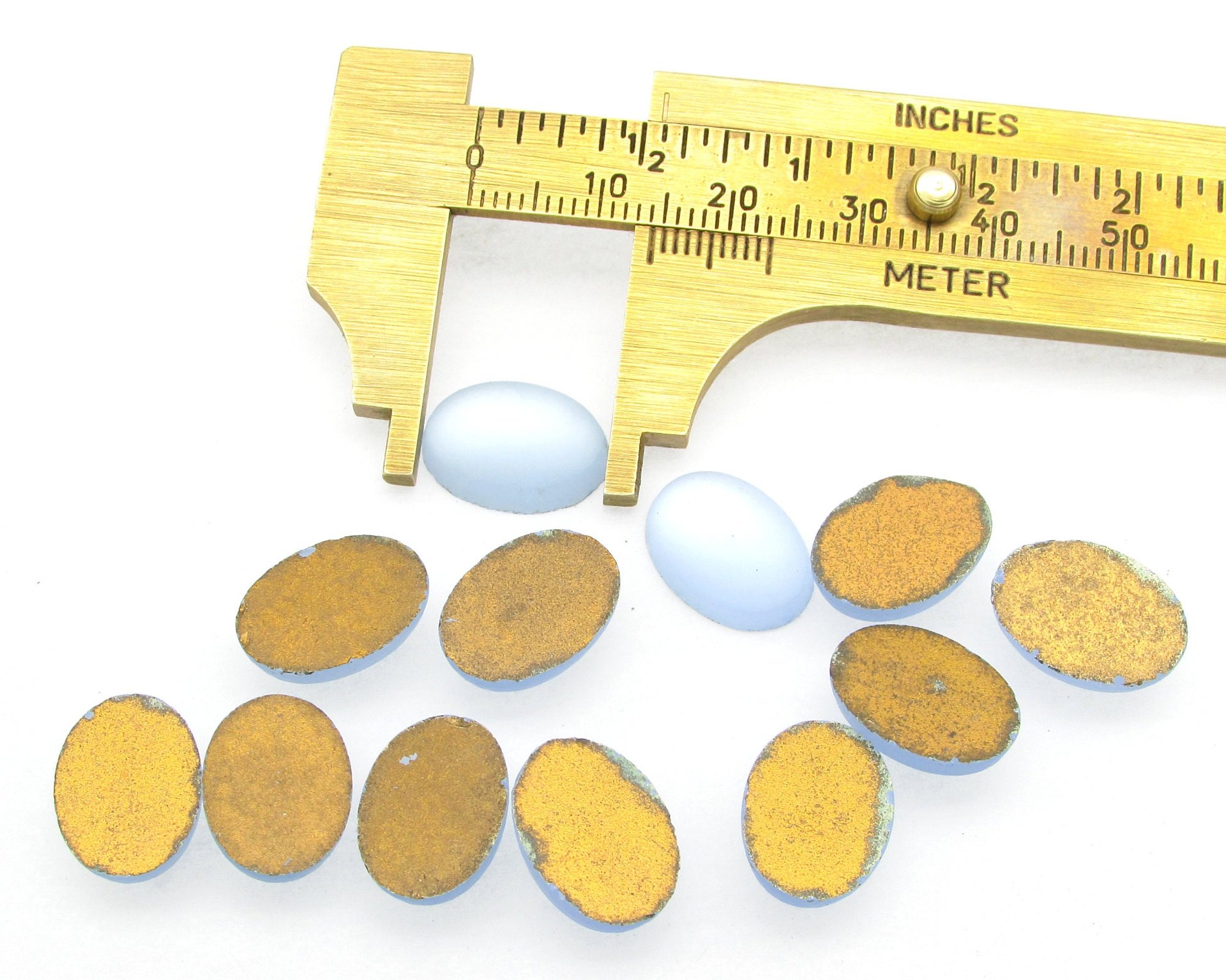 Vintage 14x10mm Oval Cabochons, Frosted Light Sapphire Glass Stones