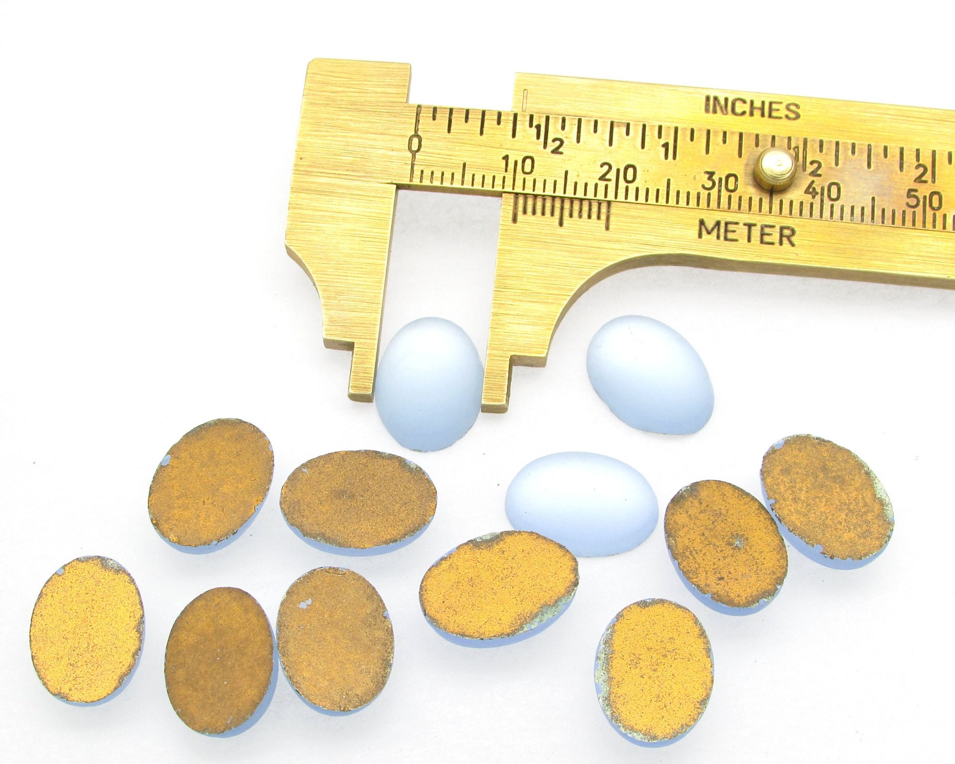 Vintage 14x10mm Oval Cabochons, Frosted Light Sapphire Glass Stones