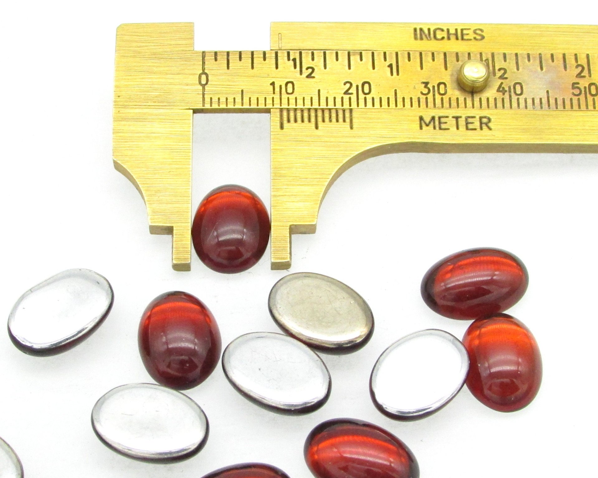 14x10mm Oval Glass Cabochons, Vintage Ruby Red Foiled Flat Back Stones