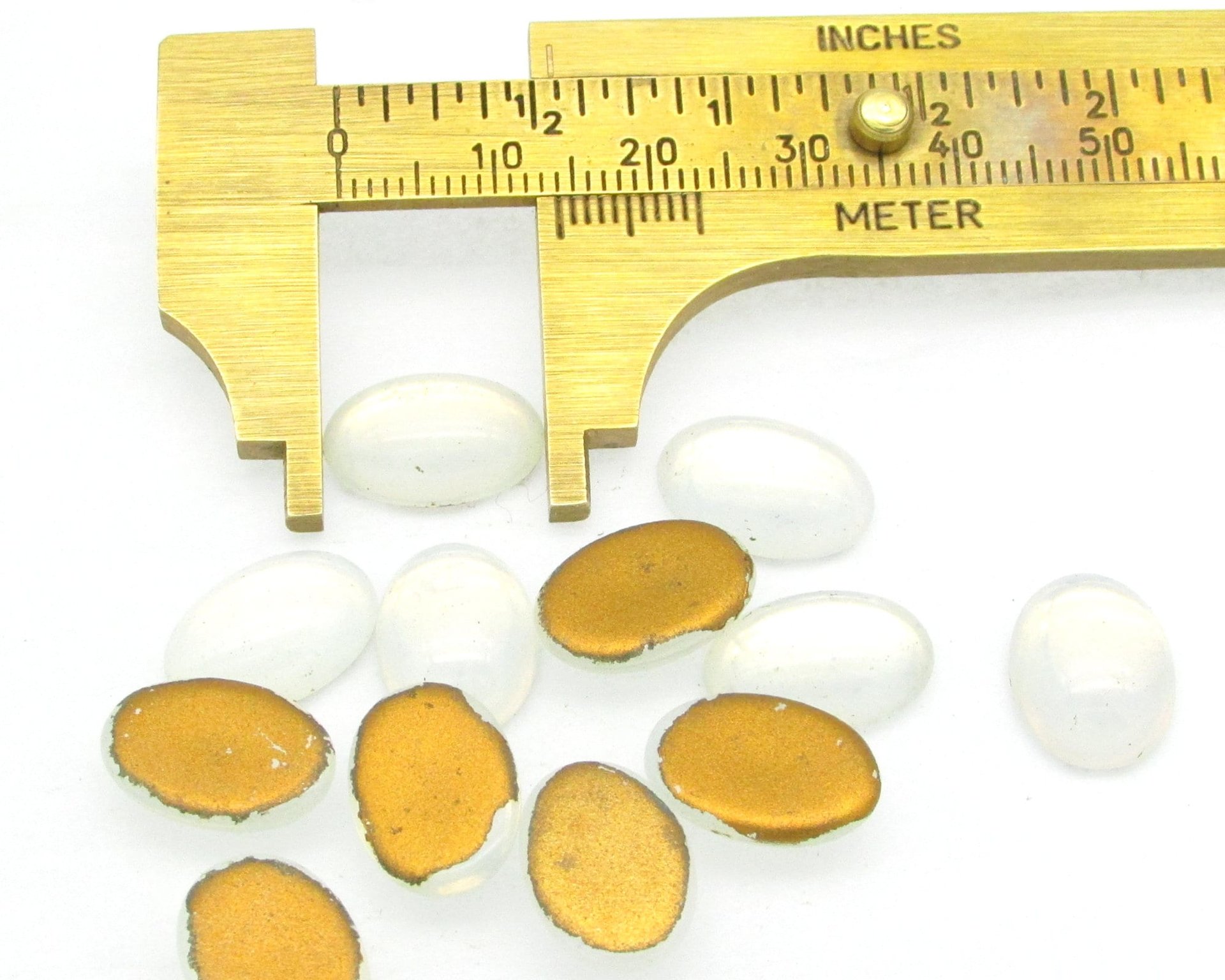 14x10mm Oval Glass Cabochons, Vintage Opaline White Foiled Flat Back Stones