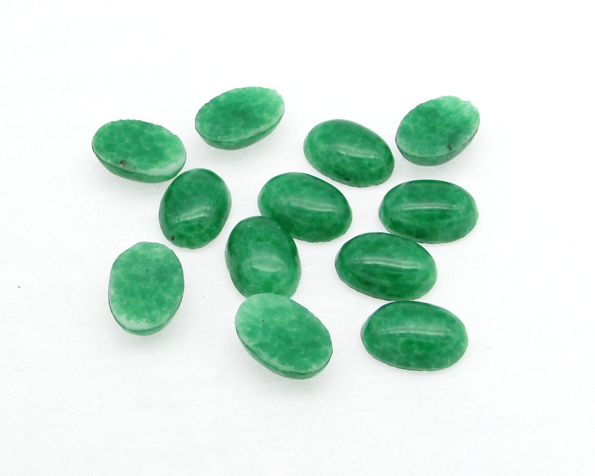Vintage 14mm Oval Opaque Jade Green Glass Cabochons