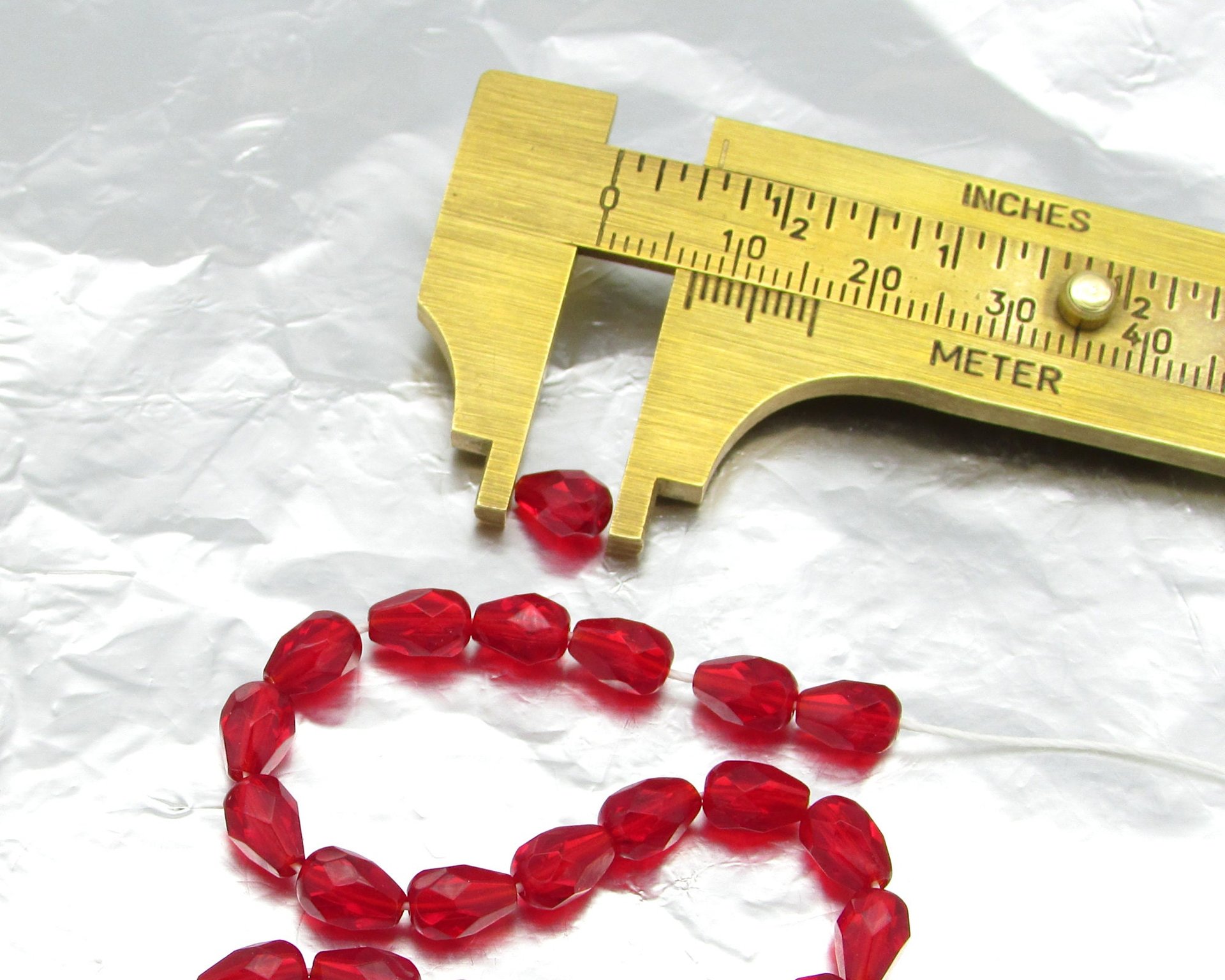 Siam Ruby 7x5mm Pear Beads, Red Czech Fire Polished Glass Faceted Teardrops