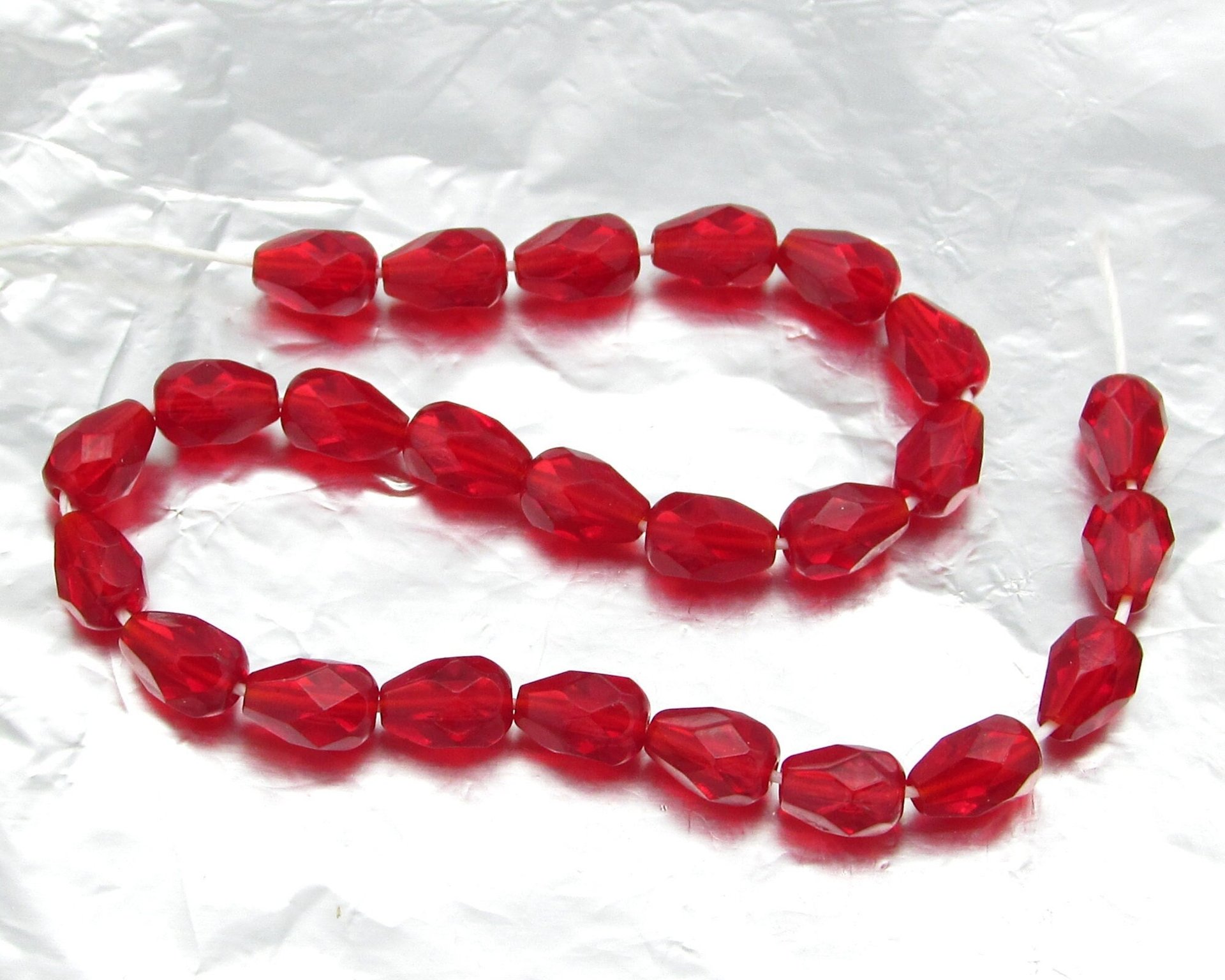 Siam Ruby 7x5mm Pear Beads, Red Czech Fire Polished Glass Faceted Teardrops