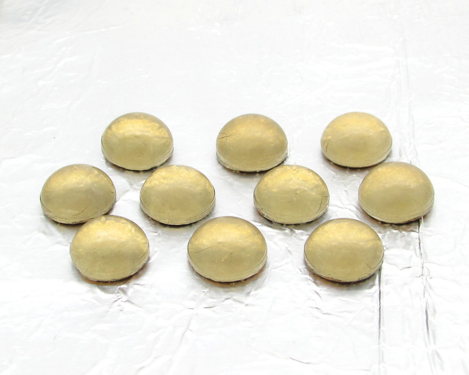 10mm Round Cabochons, Vintage Foiled Light Topaz Glass Flat Back Stones