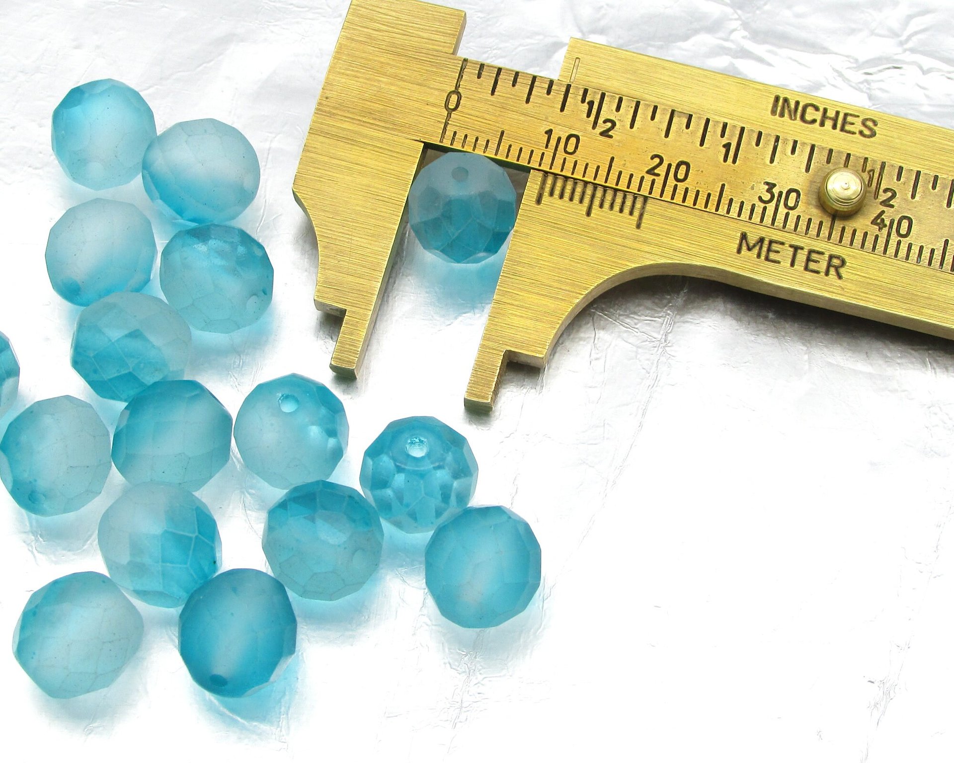 10mm Aqua Two-Tone Czech Fire Polished Beads (20)
