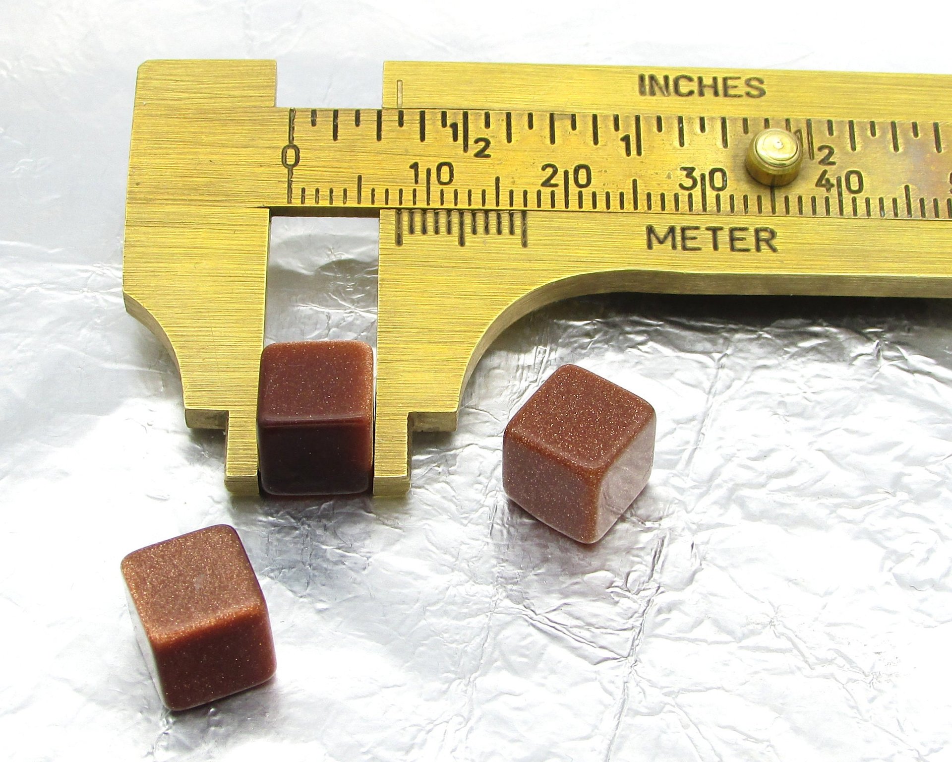 8mm Goldstone Cubes, Vintage Aventurine Glass Cabochons, Undrilled Beads (3)