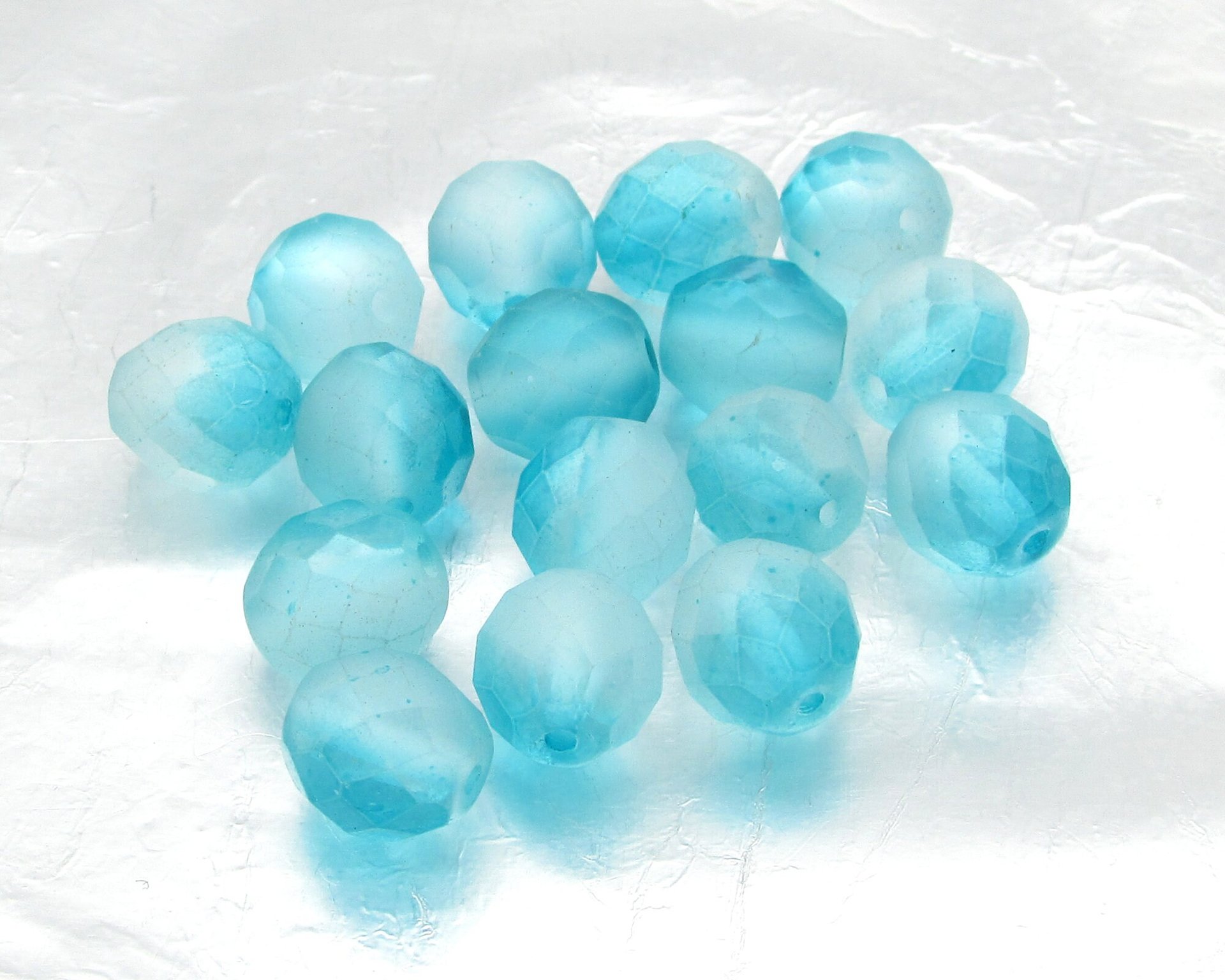 10mm Aqua Two-Tone Czech Fire Polished Beads (20)