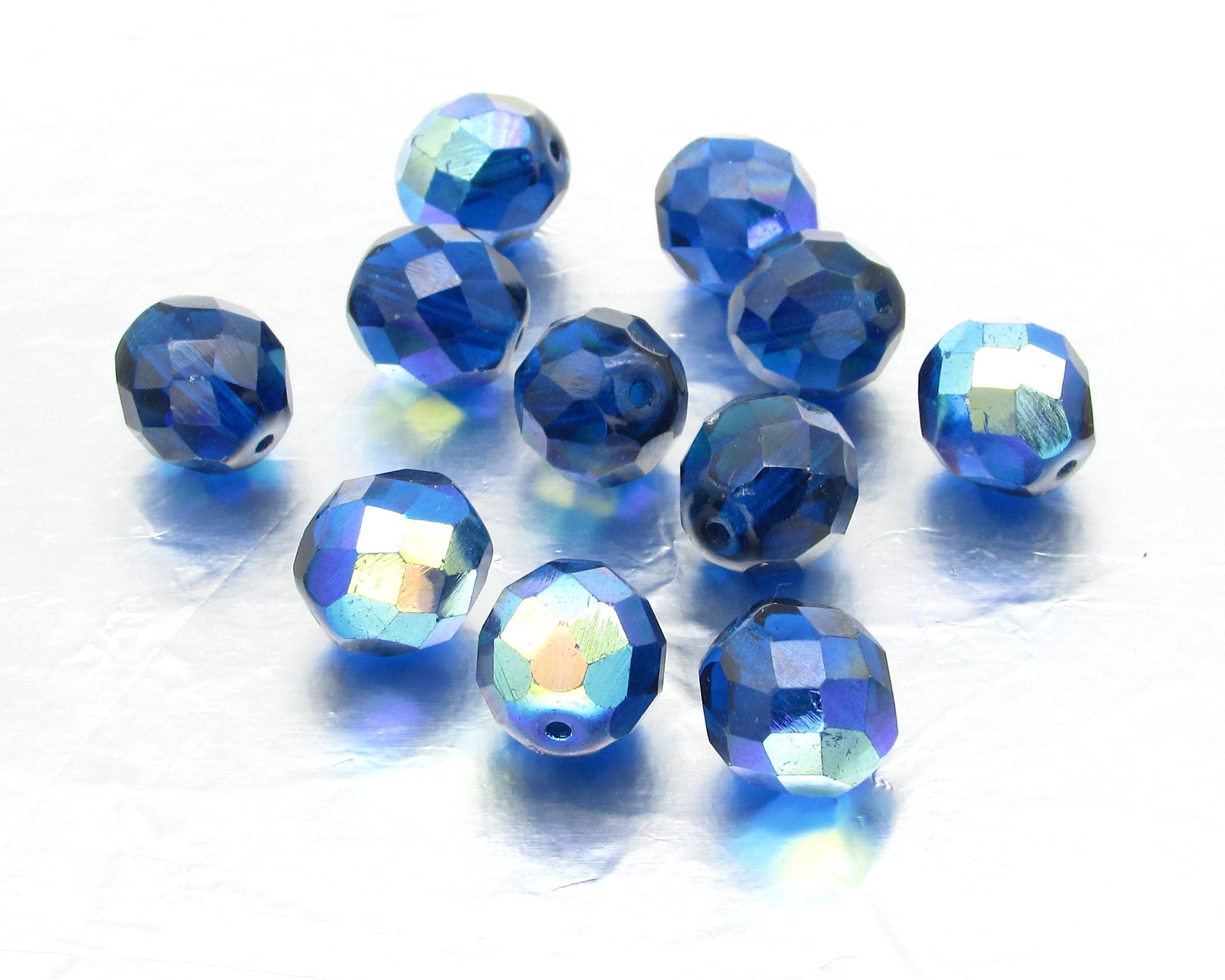 Cobalt AB 12mm Faceted Round Beads