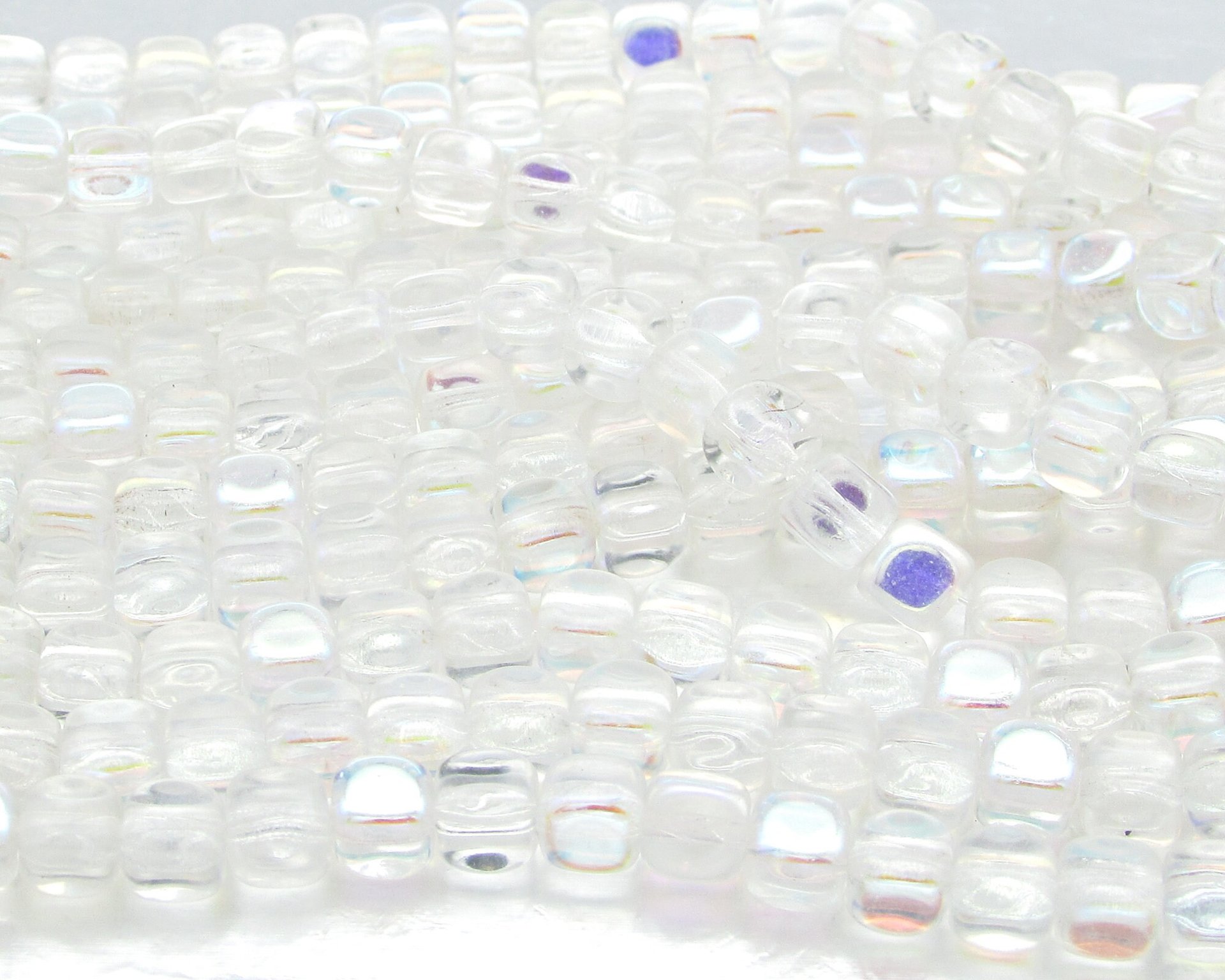 5mm Cubes, Crystal AB Small Czech Pressed Glass Beads
