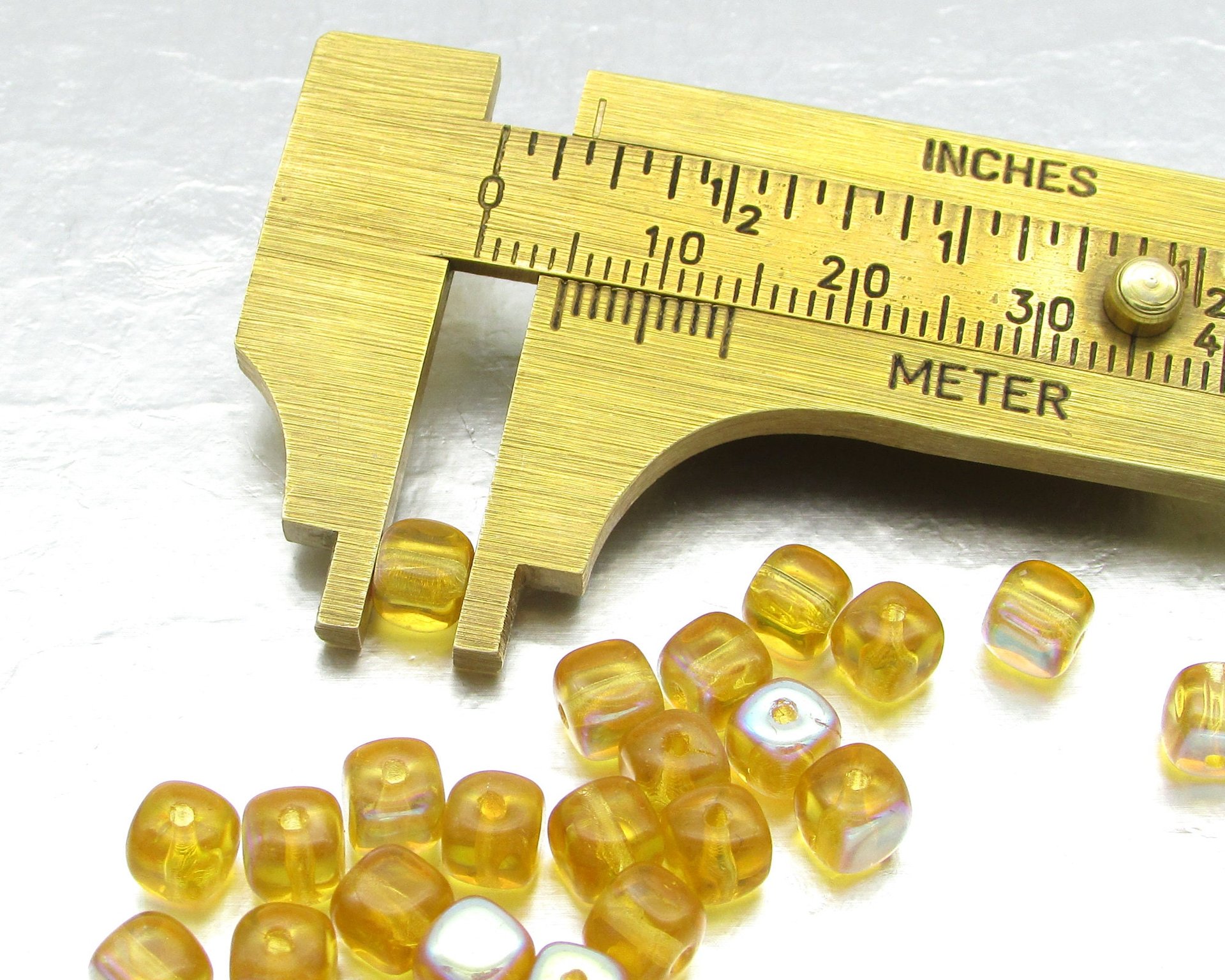 5mm Cube Beads, Topaz AB Small Czech Pressed Glass Spacers