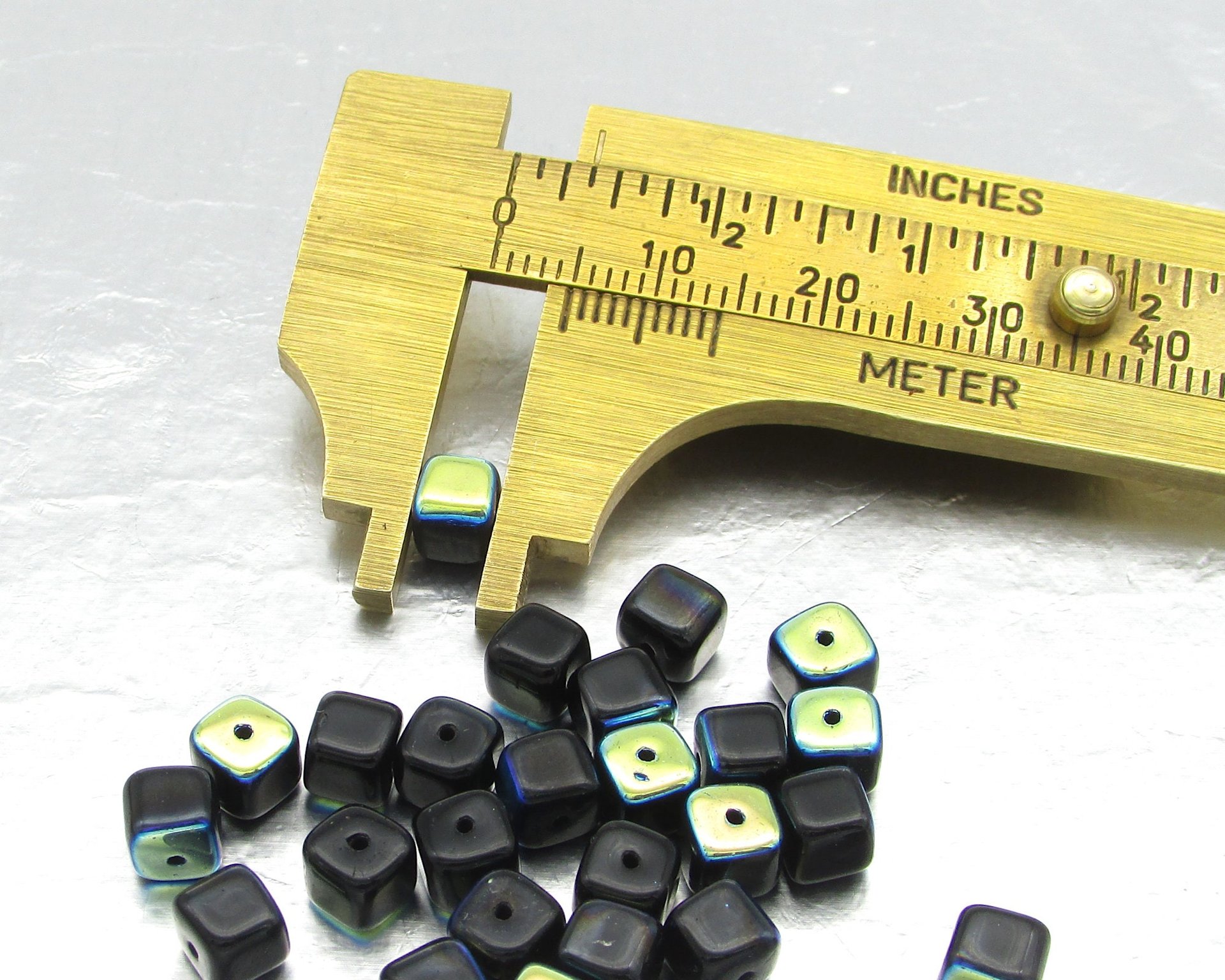 5mm Cubes, Jet AB Small Czech Pressed Glass Beads