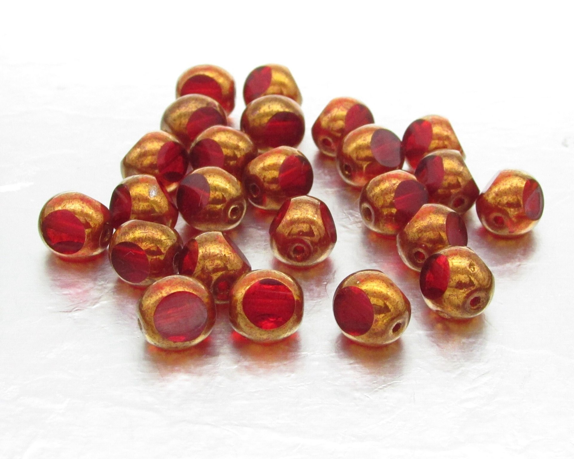 8mm Tri-Cut Rounds, Czech Glass Window Beads, Siam with Bronze