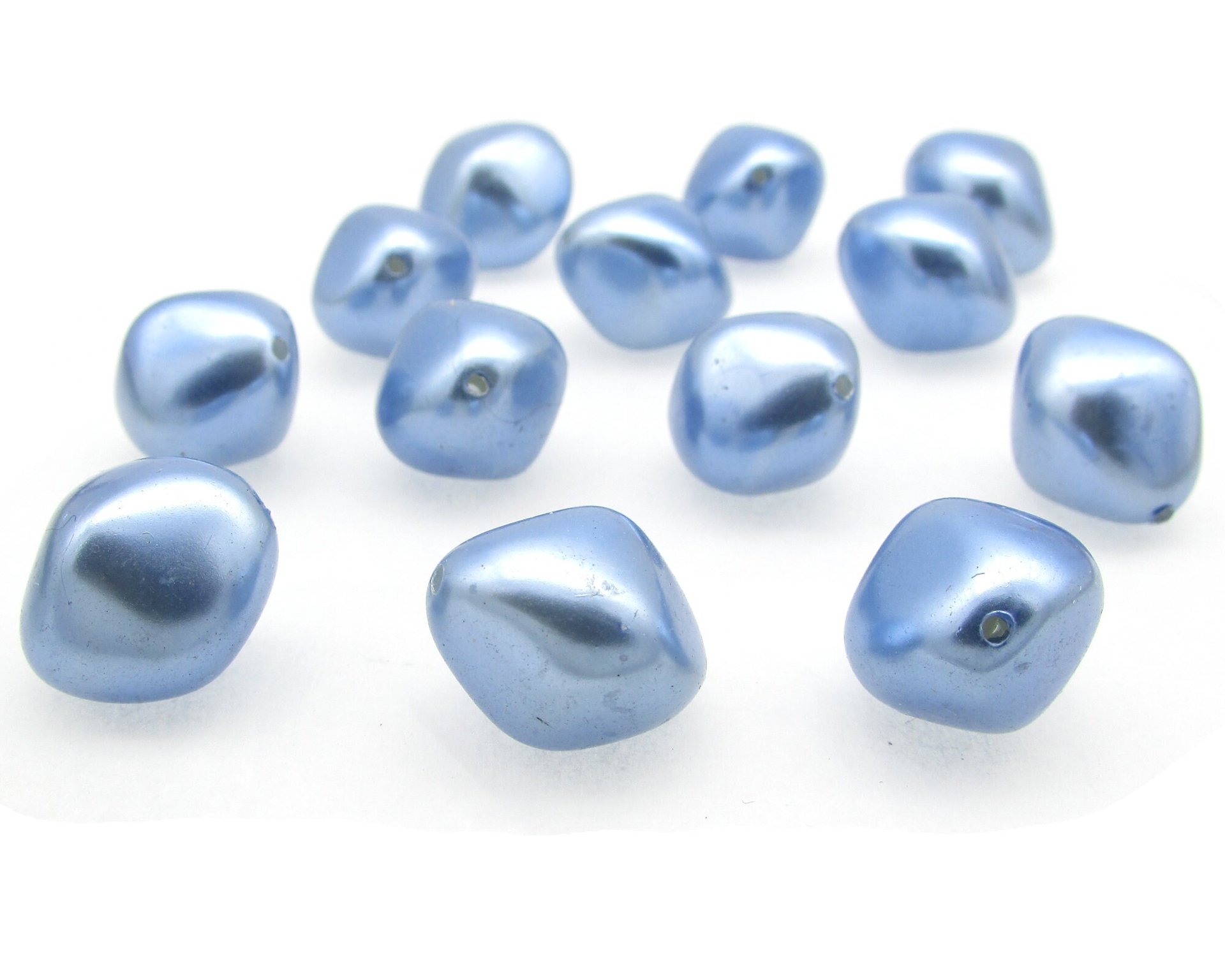 18mm Bicone Beads, Opaque Light Sapphire Blue Vintage Plastic Pearls