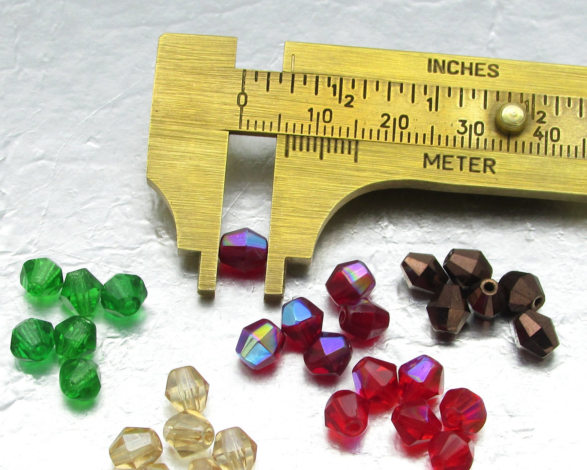 Vintage Bicones, 6mm Emerald Green Faceted Glass Beads
