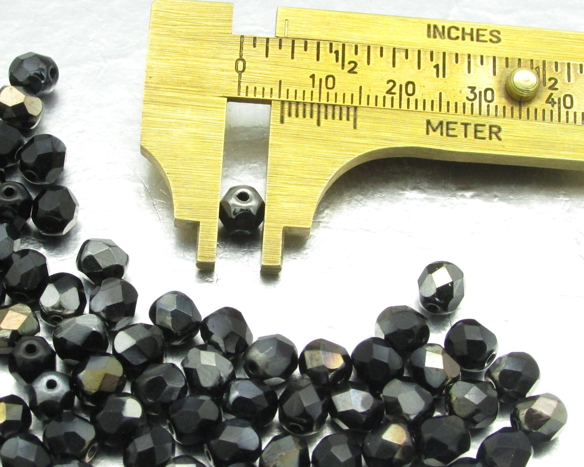 6mm Faceted Rounds, Jet Valentinite Half-Coat Czech Fire Polished Glass Beads (100)