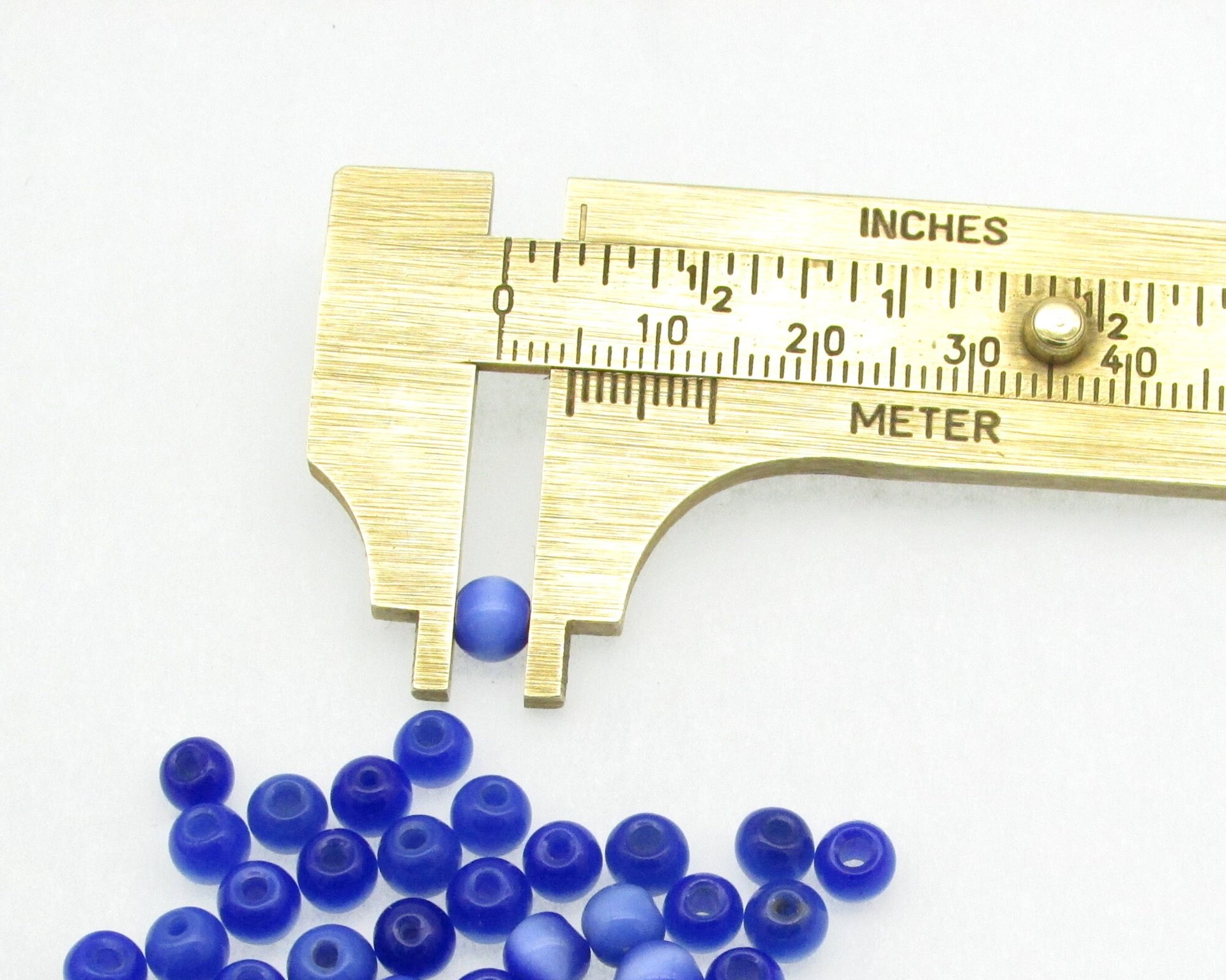 Vintage Fiber Optic Glass Beads, Sapphire Blue 5mm Rounds 