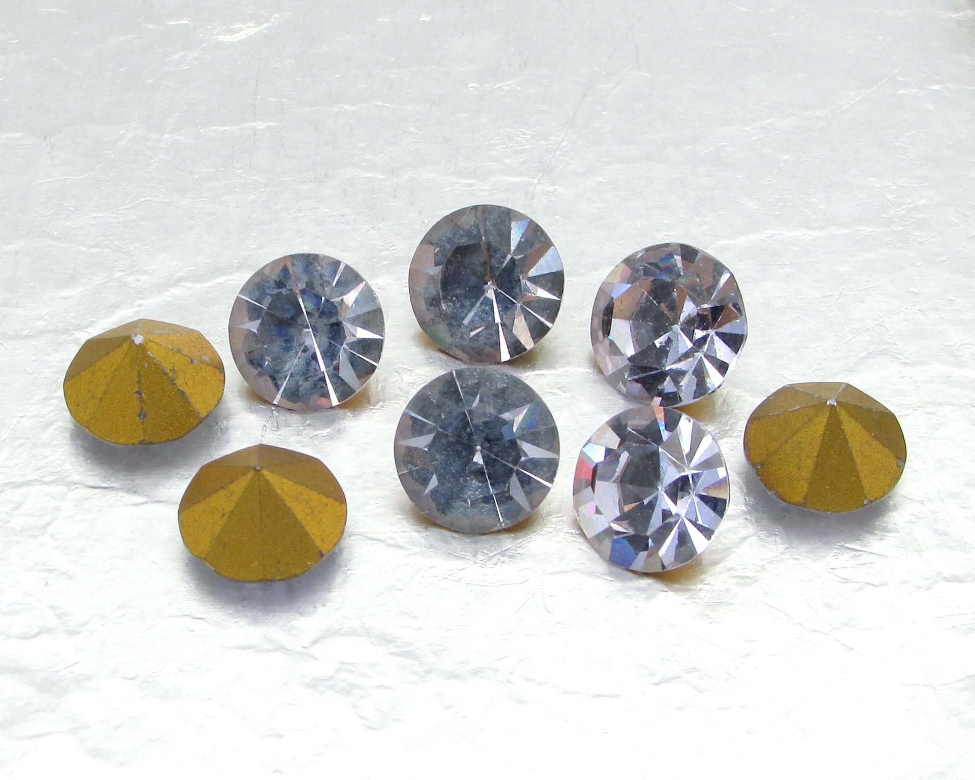 48ss Light Blue Point Back Rhinestones, Vintage Faceted Round Foiled Chatons (8)