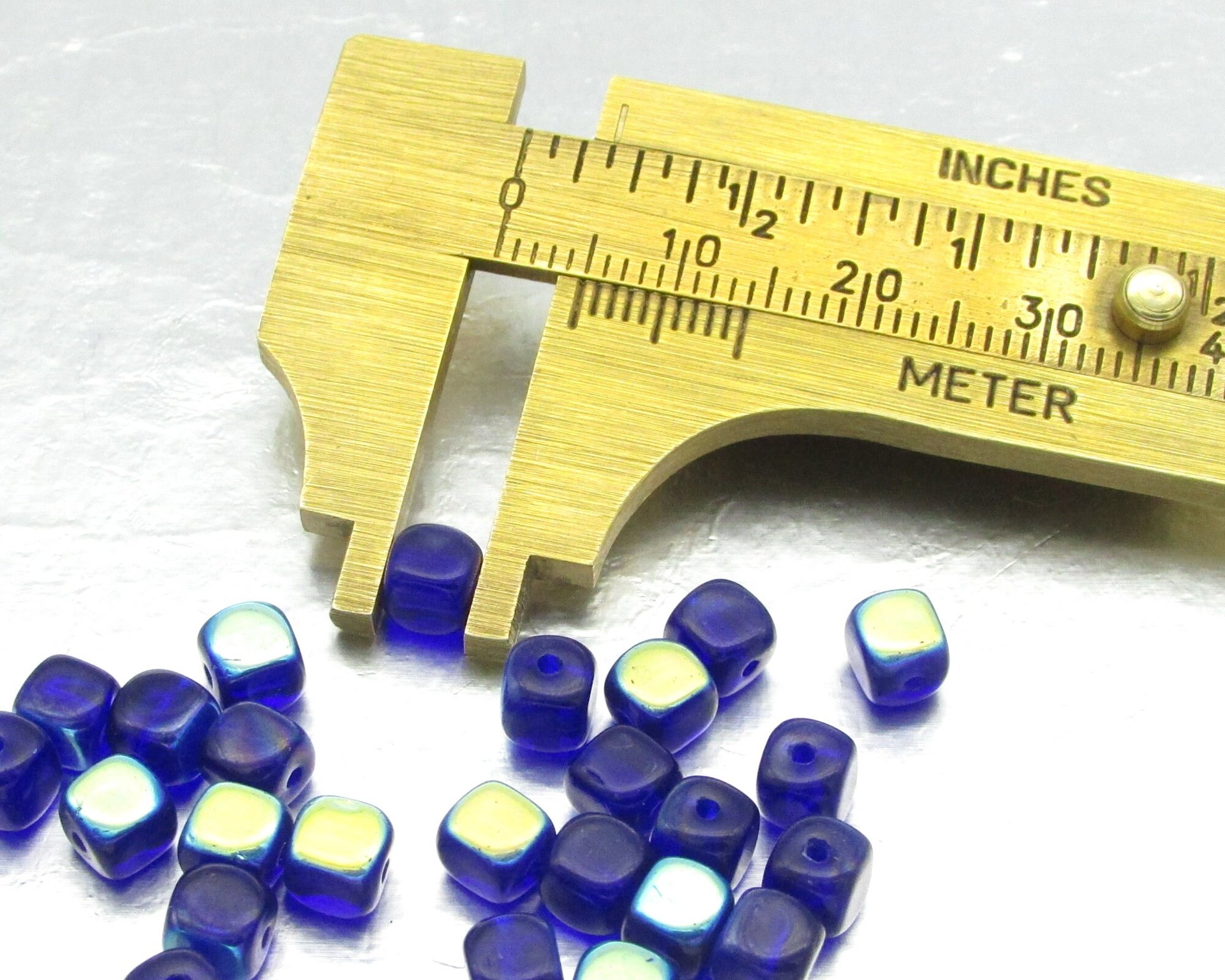 5mm Cube Beads, Cobalt Blue AB Small Czech Pressed Glass Spacers