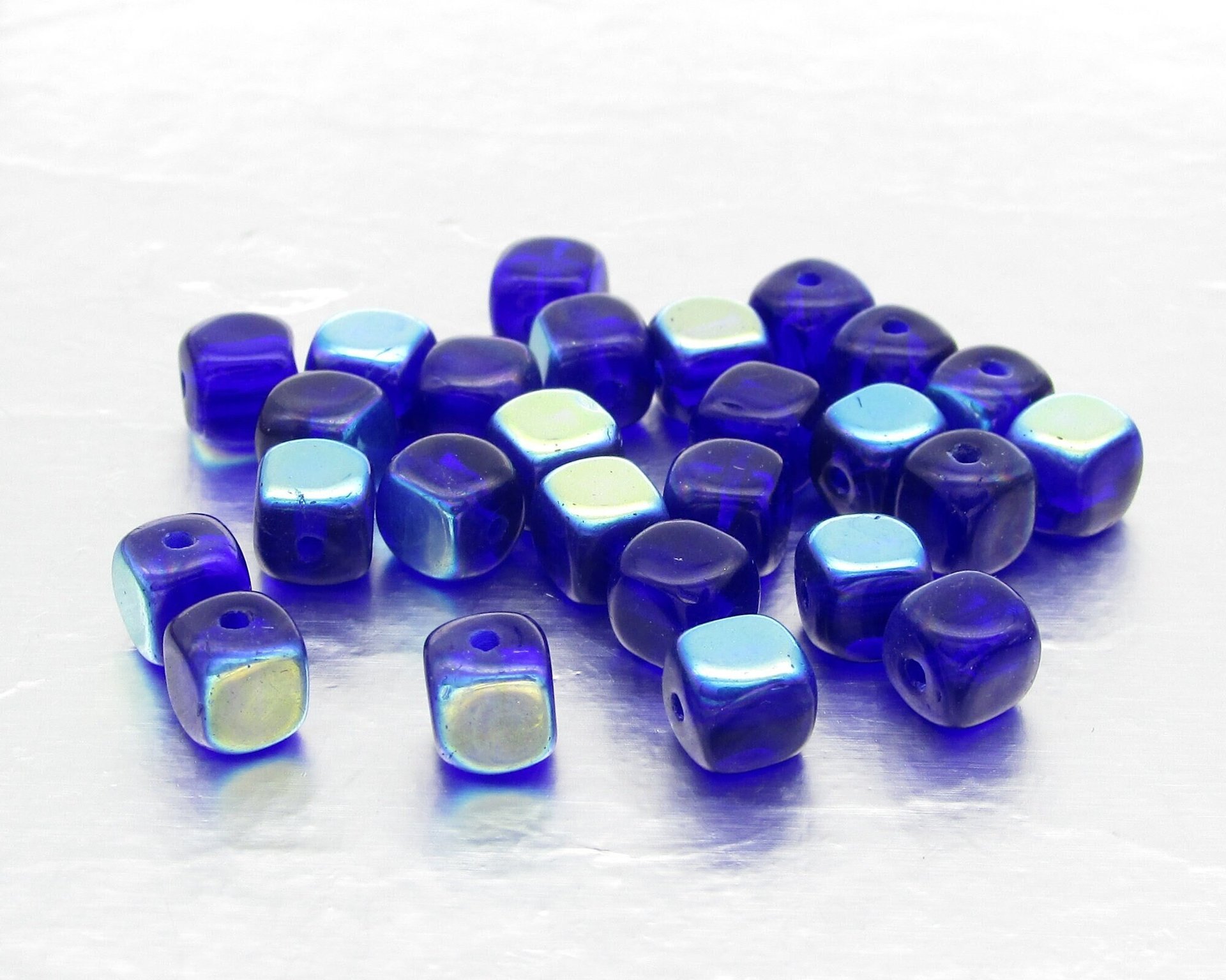 5mm Cube Beads, Cobalt Blue AB Small Czech Pressed Glass Spacers