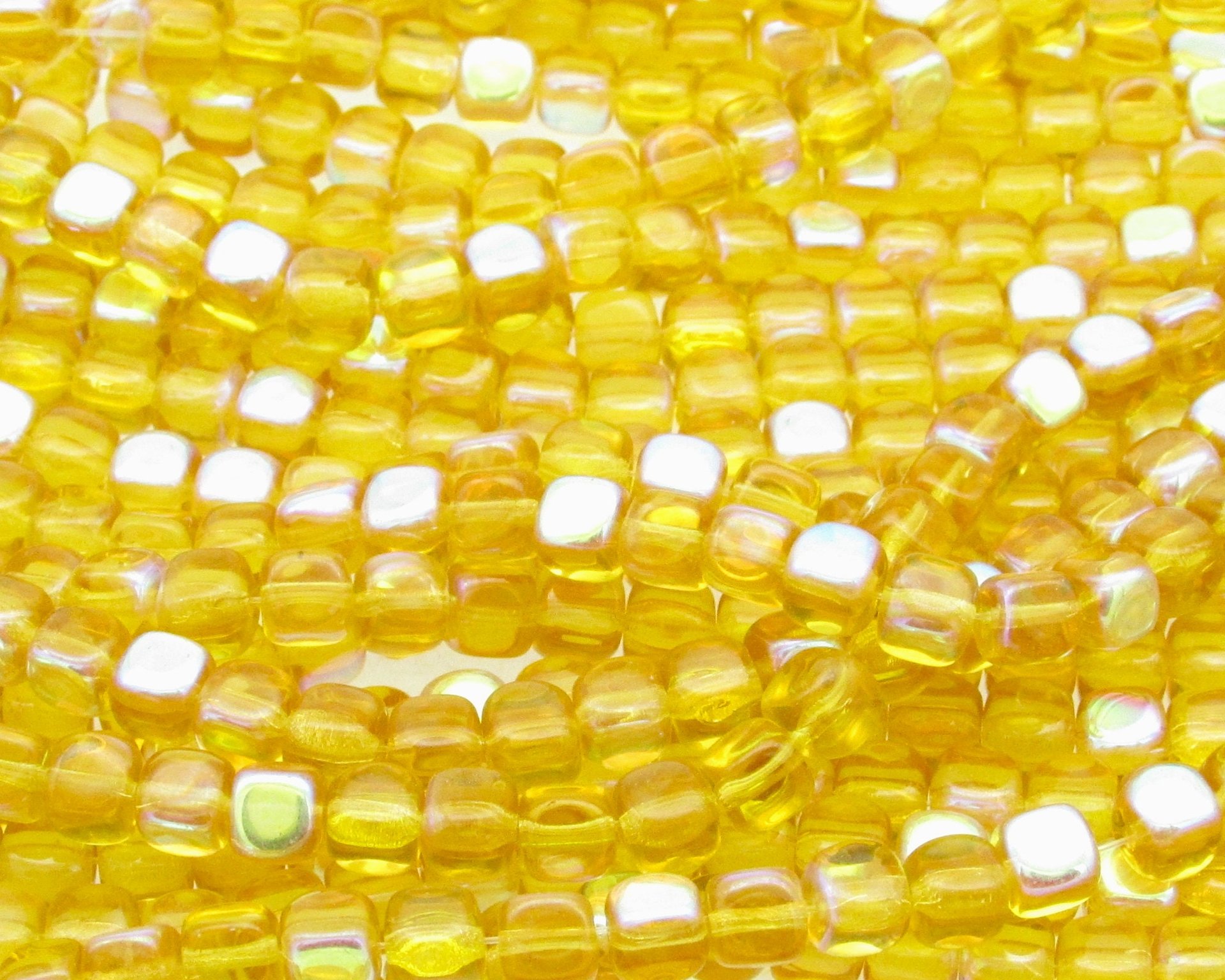 5mm Cube Beads, Topaz AB Small Czech Pressed Glass Spacers