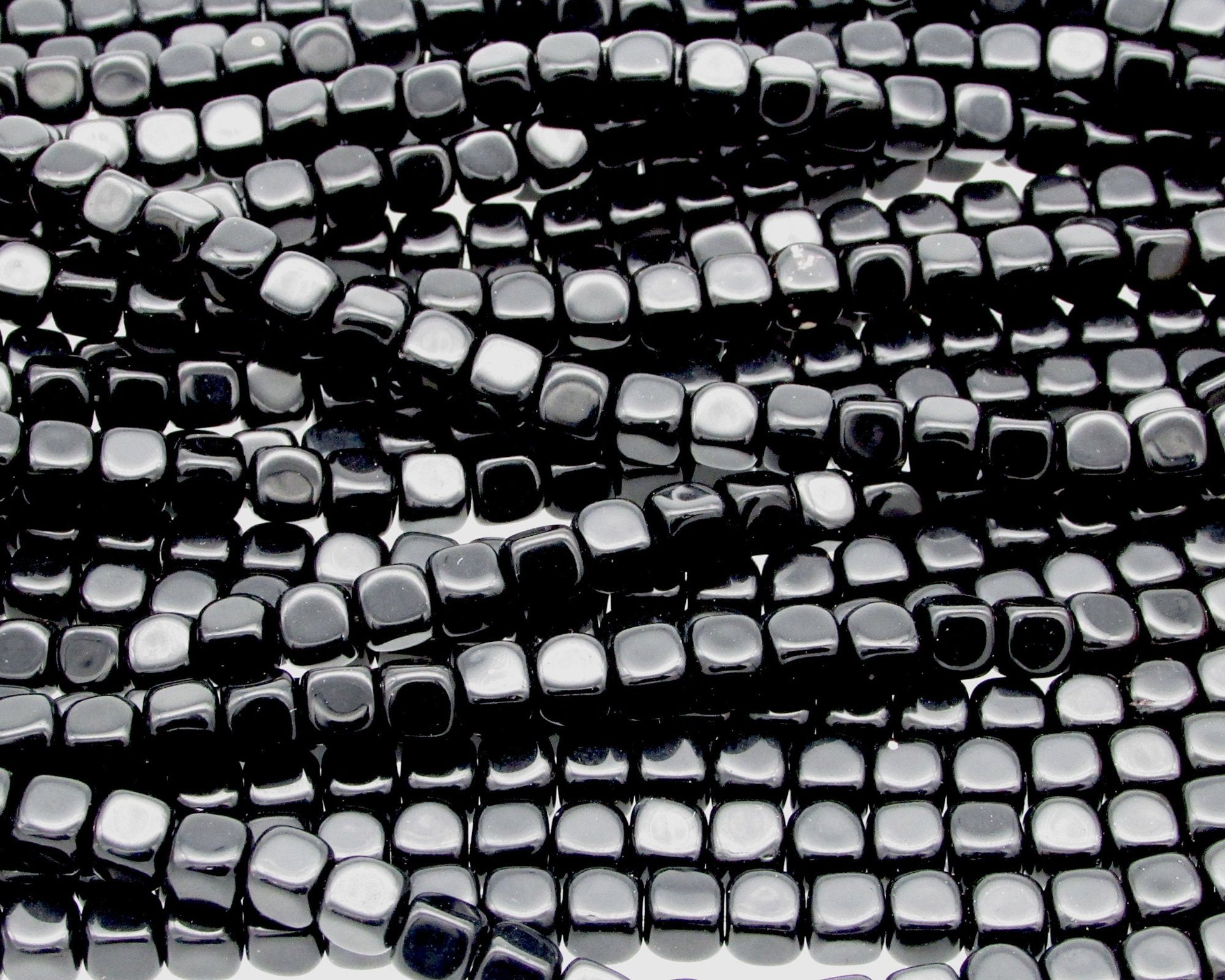 5mm Cubes, Opaque Jet Small Czech Pressed Glass Beads