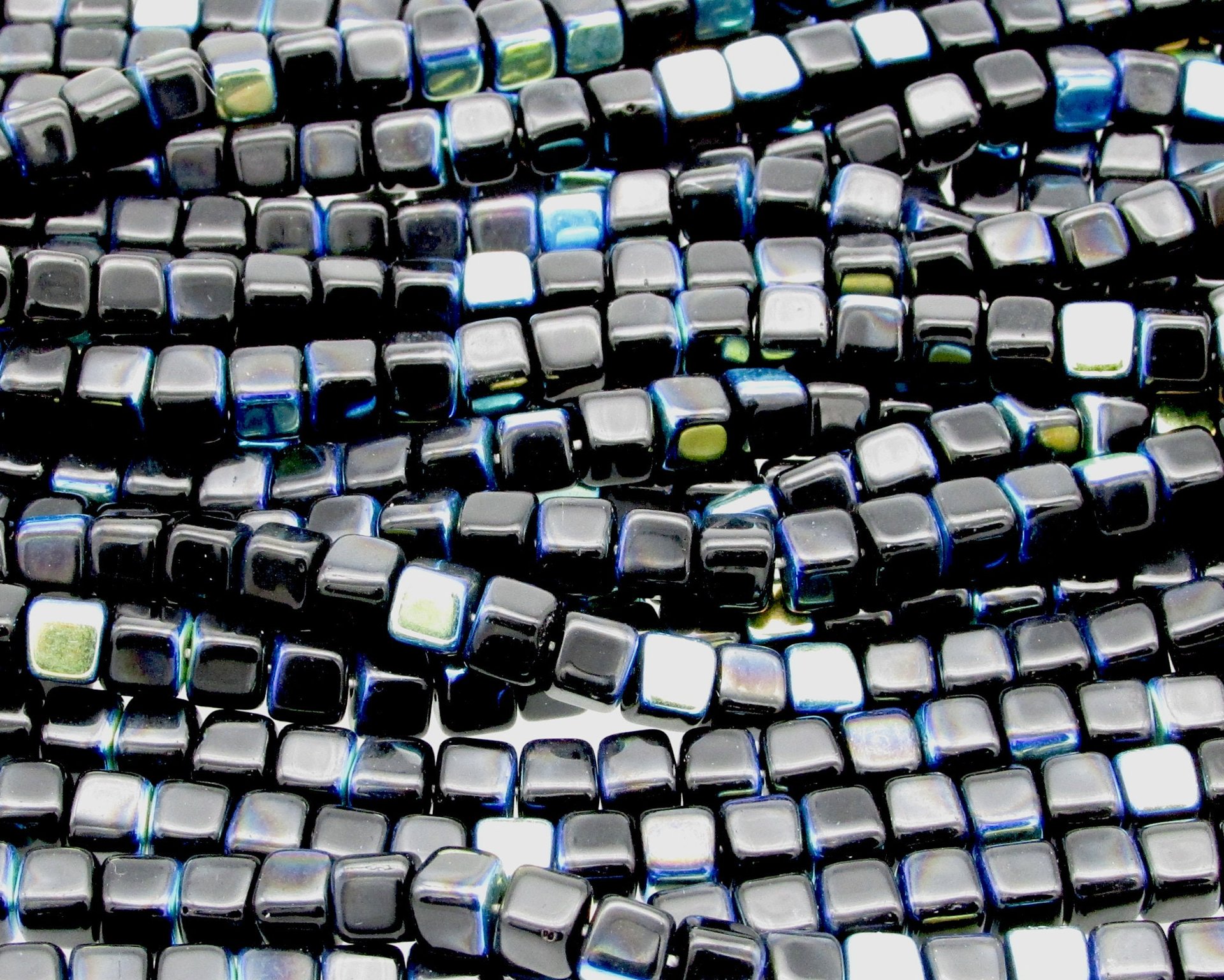 5mm Cubes, Jet AB Small Czech Pressed Glass Beads