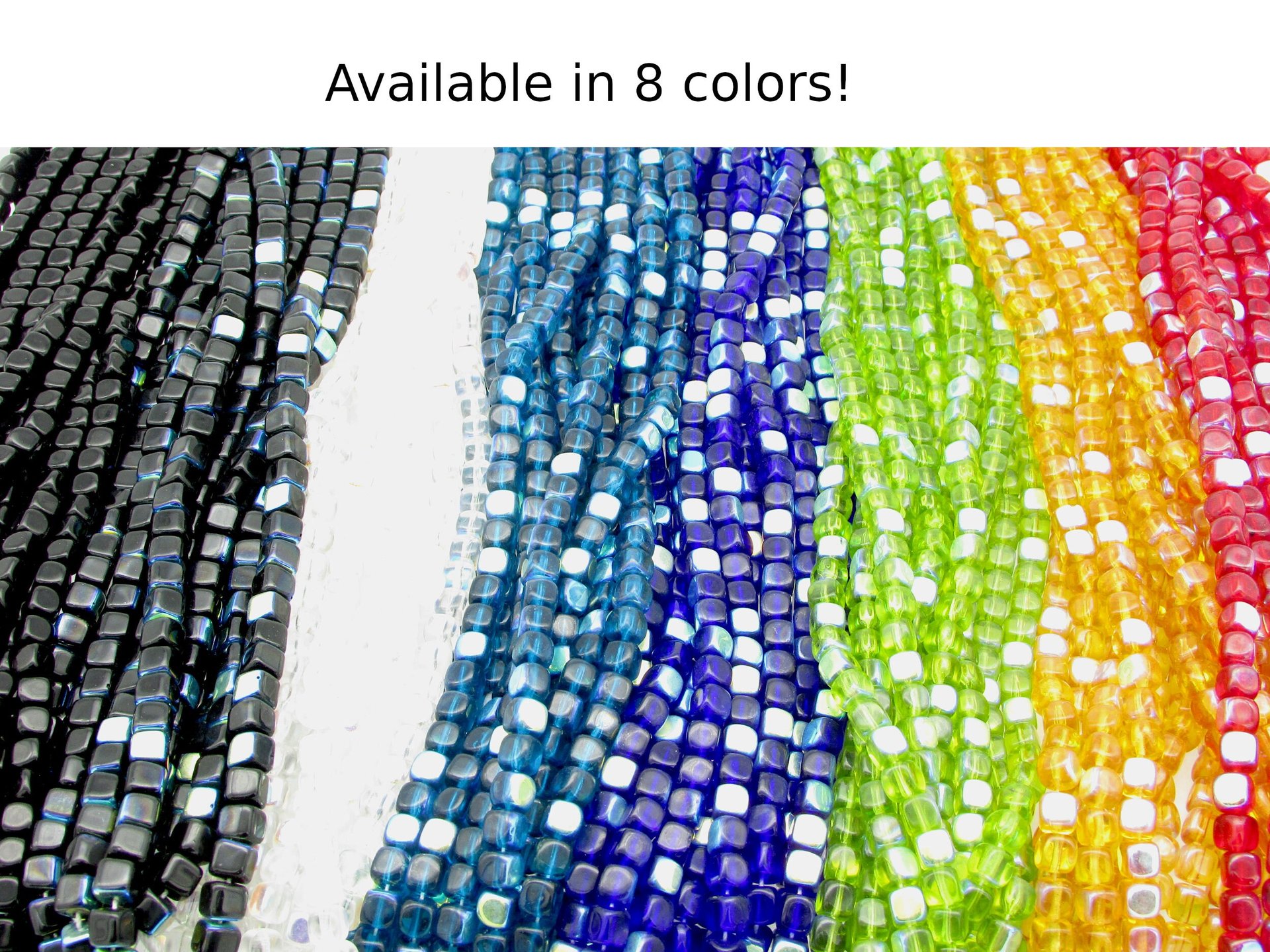 5mm Cubes, Crystal AB Small Czech Pressed Glass Beads
