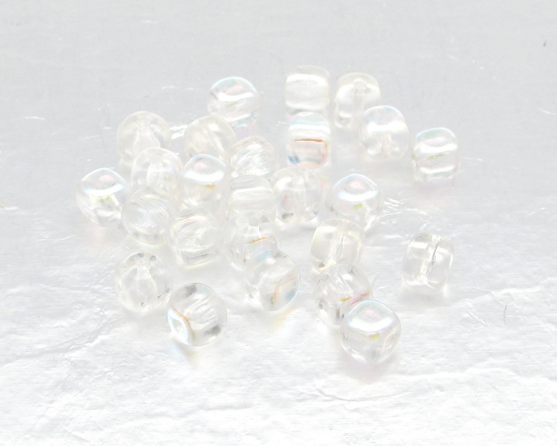 5mm Cubes, Crystal AB Small Czech Pressed Glass Beads