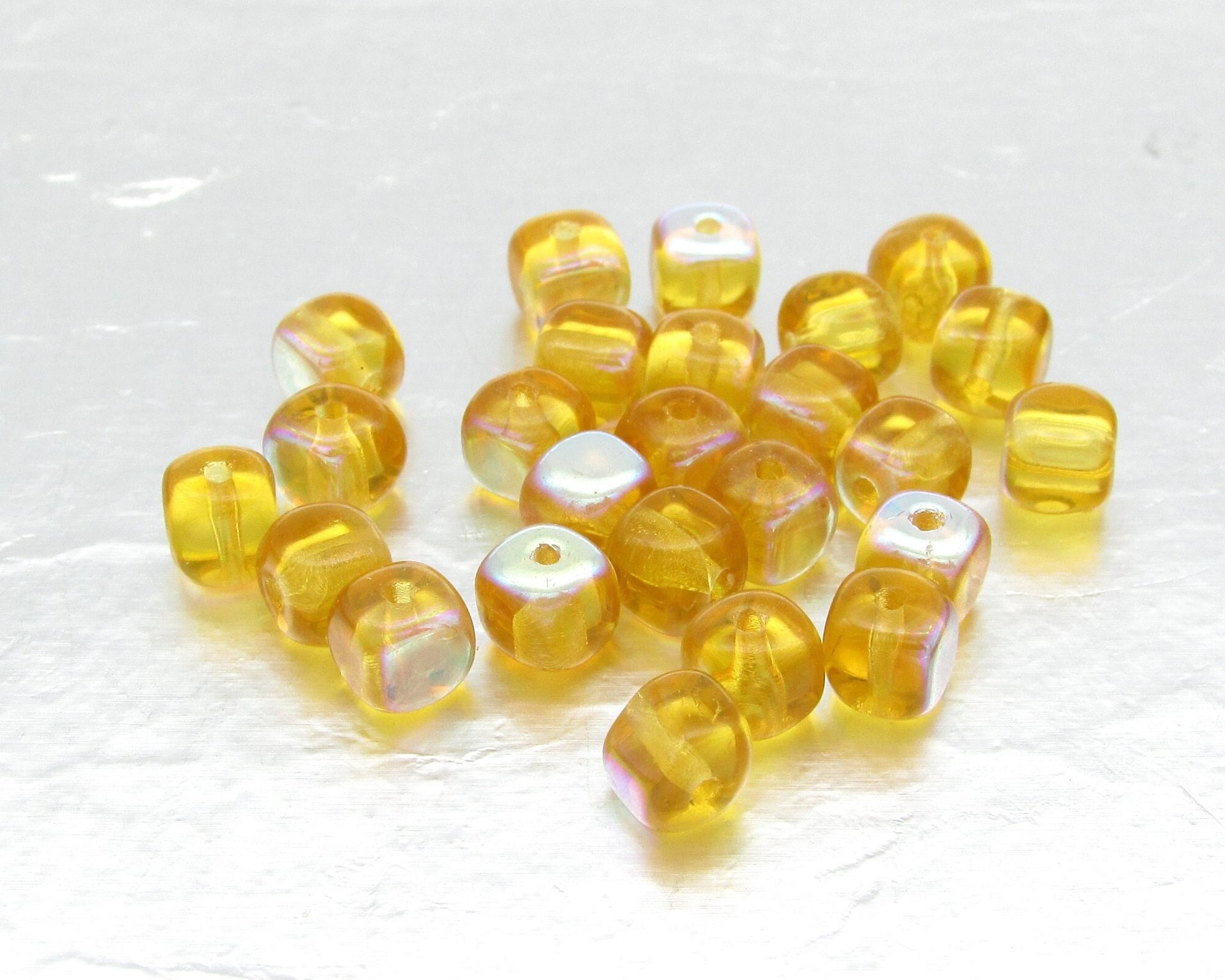5mm Cube Beads, Topaz AB Small Czech Pressed Glass Spacers
