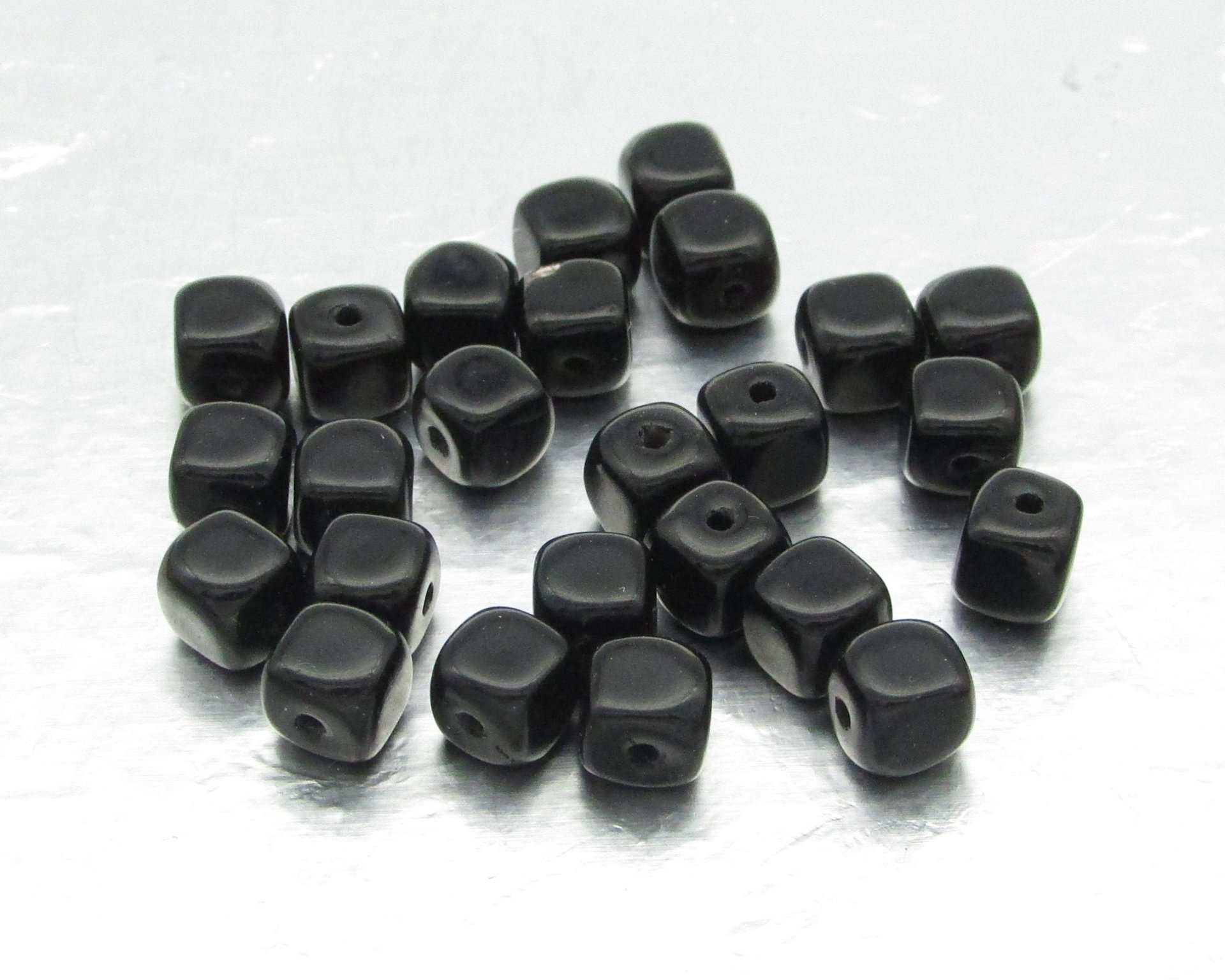 5mm Cubes, Opaque Jet Small Czech Pressed Glass Beads