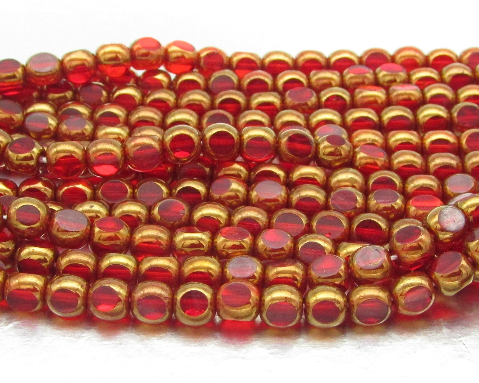 6mm Tri-Cut Rounds, Czech Glass Window Beads, Siam with Bronze
