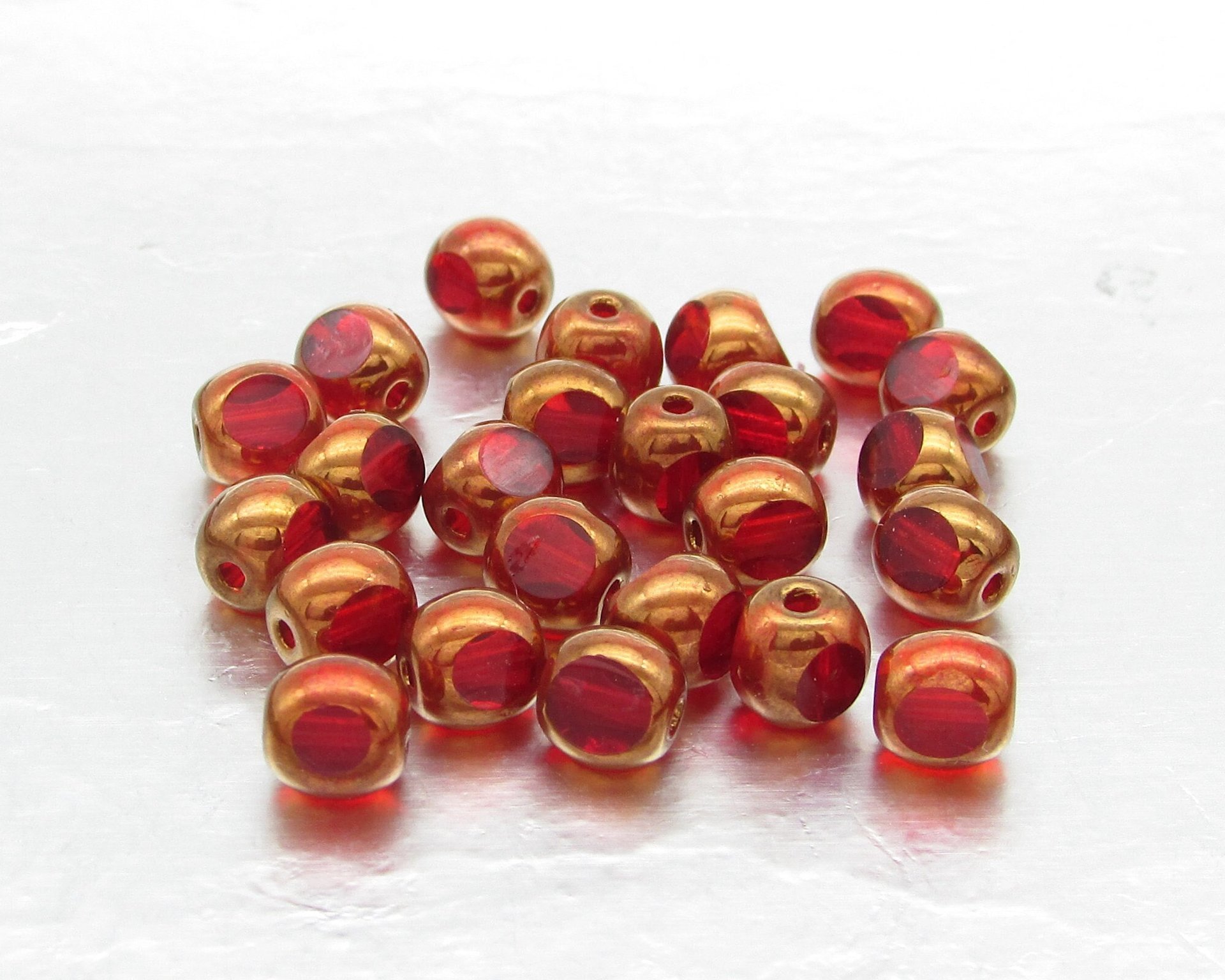 6mm Tri-Cut Rounds, Czech Glass Window Beads, Siam with Bronze