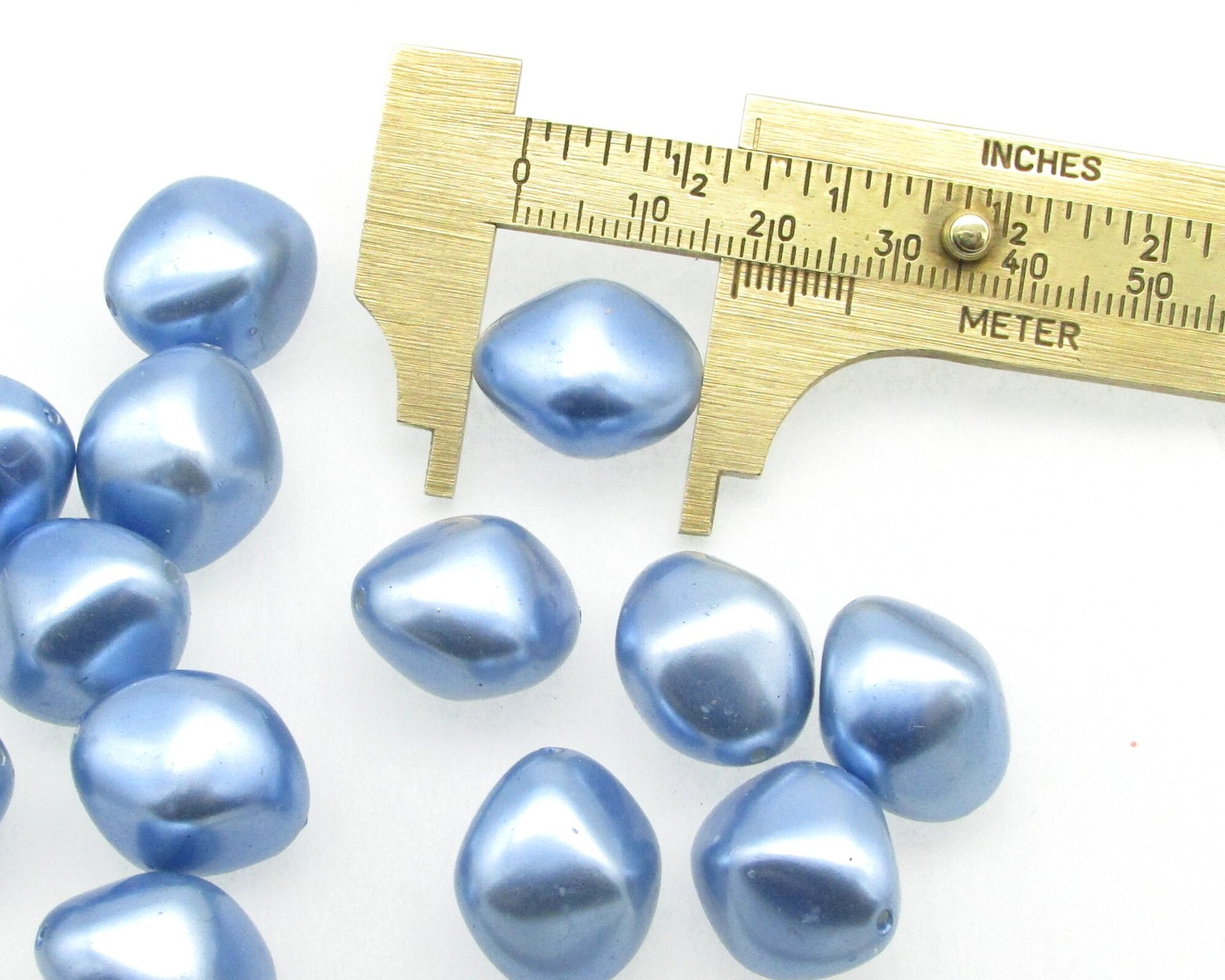 18mm Bicone Beads, Opaque Light Sapphire Blue Vintage Plastic Pearls