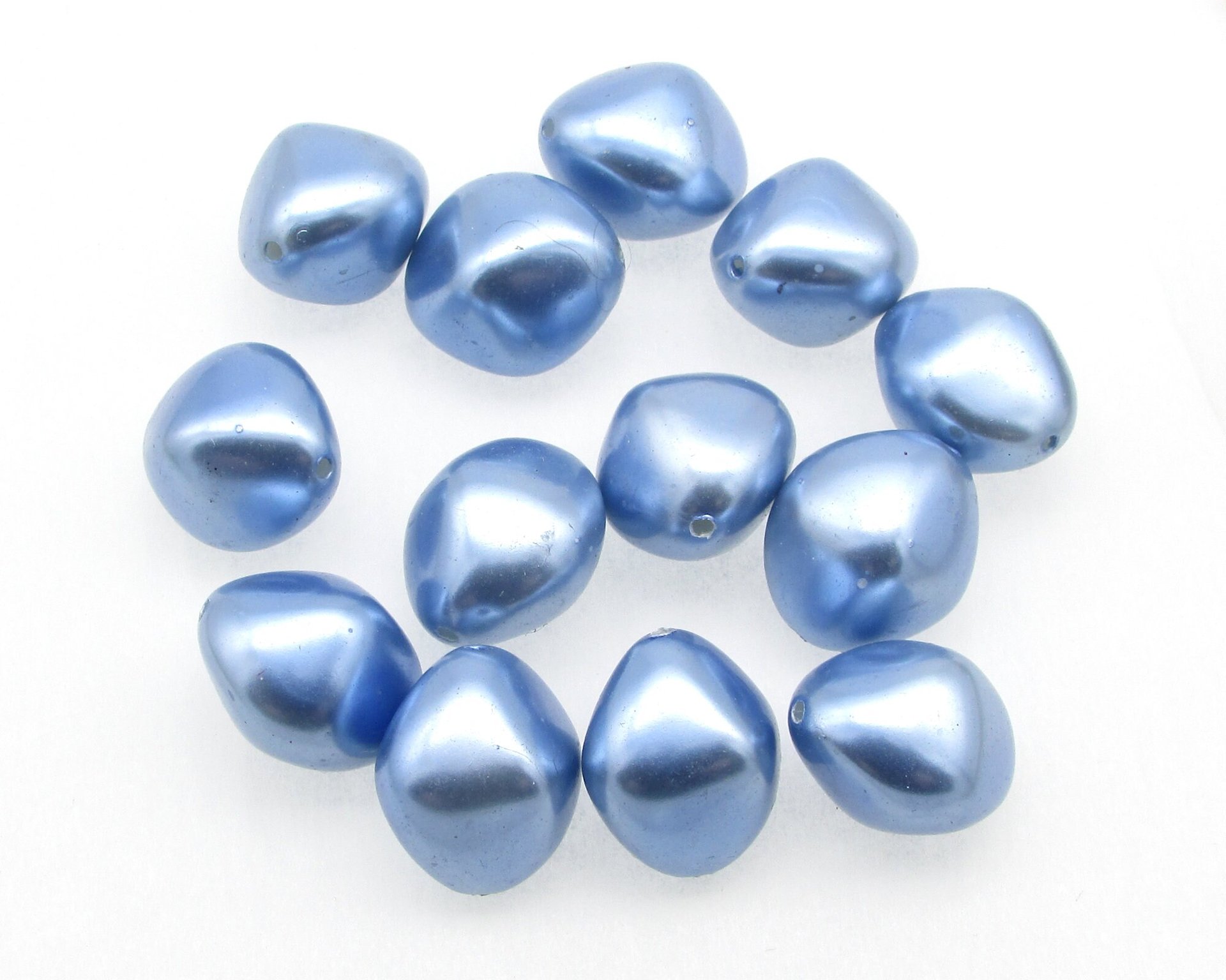 18mm Bicone Beads, Opaque Light Sapphire Blue Vintage Plastic Pearls
