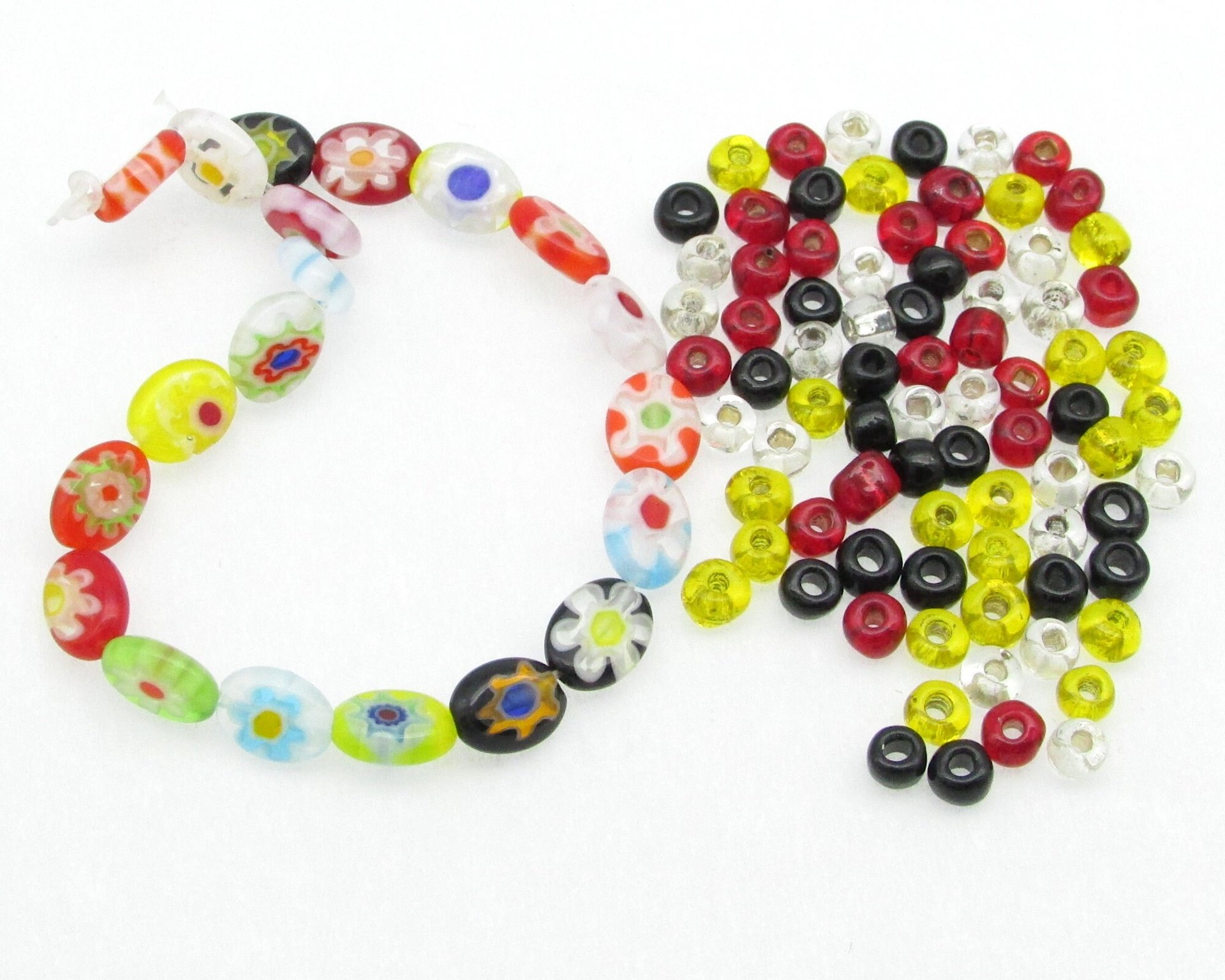 Glass Bead Mixed Lot, Flat Ovals and Seed Beads