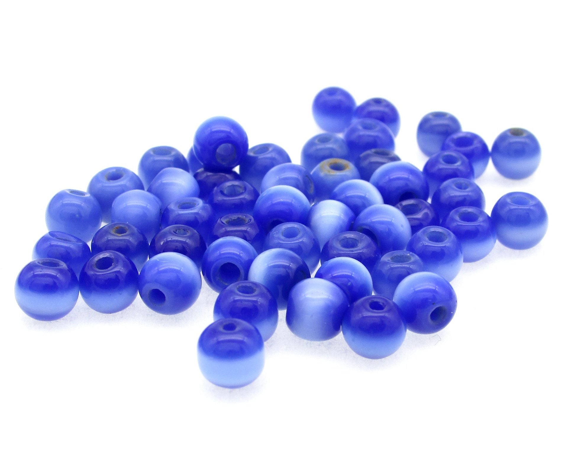 Vintage Fiber Optic Glass Beads, Sapphire Blue 5mm Rounds 