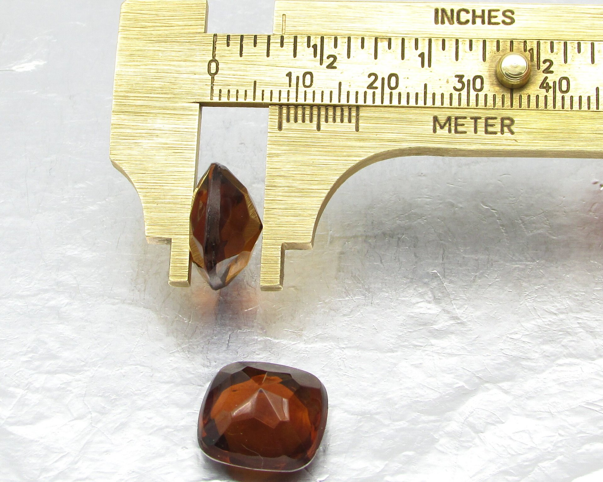 14mm Vintage Square Cushion Rhinestones, Unfoiled Dark Topaz (2)