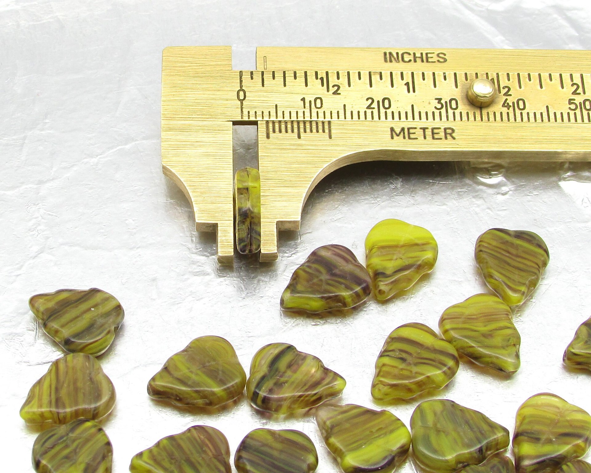 Flat Leaf Beads, 12x10mm Two-Tone Czech Pressed Glass for Charms and Pendants