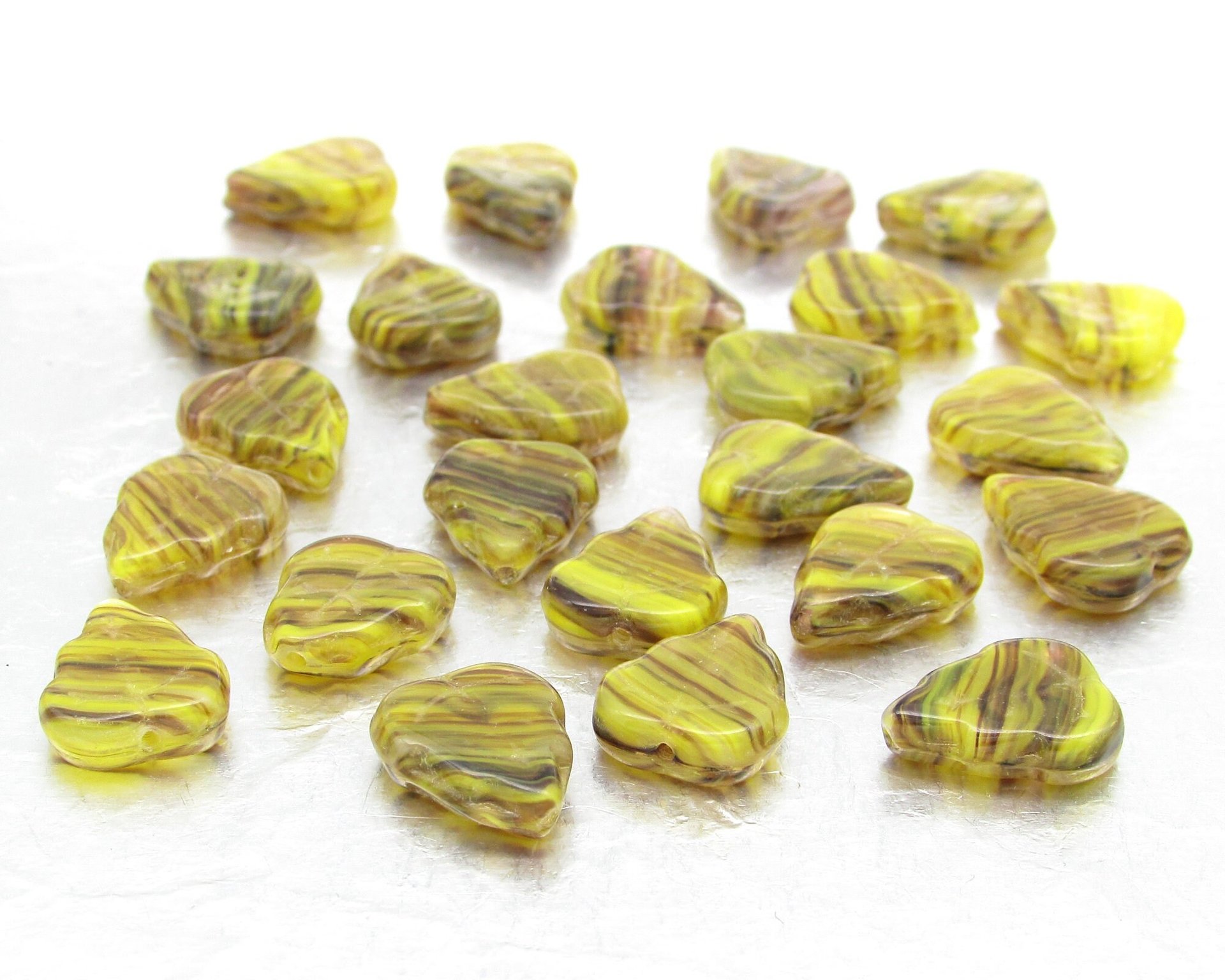 Flat Leaf Beads, 12x10mm Two-Tone Czech Pressed Glass for Charms and Pendants