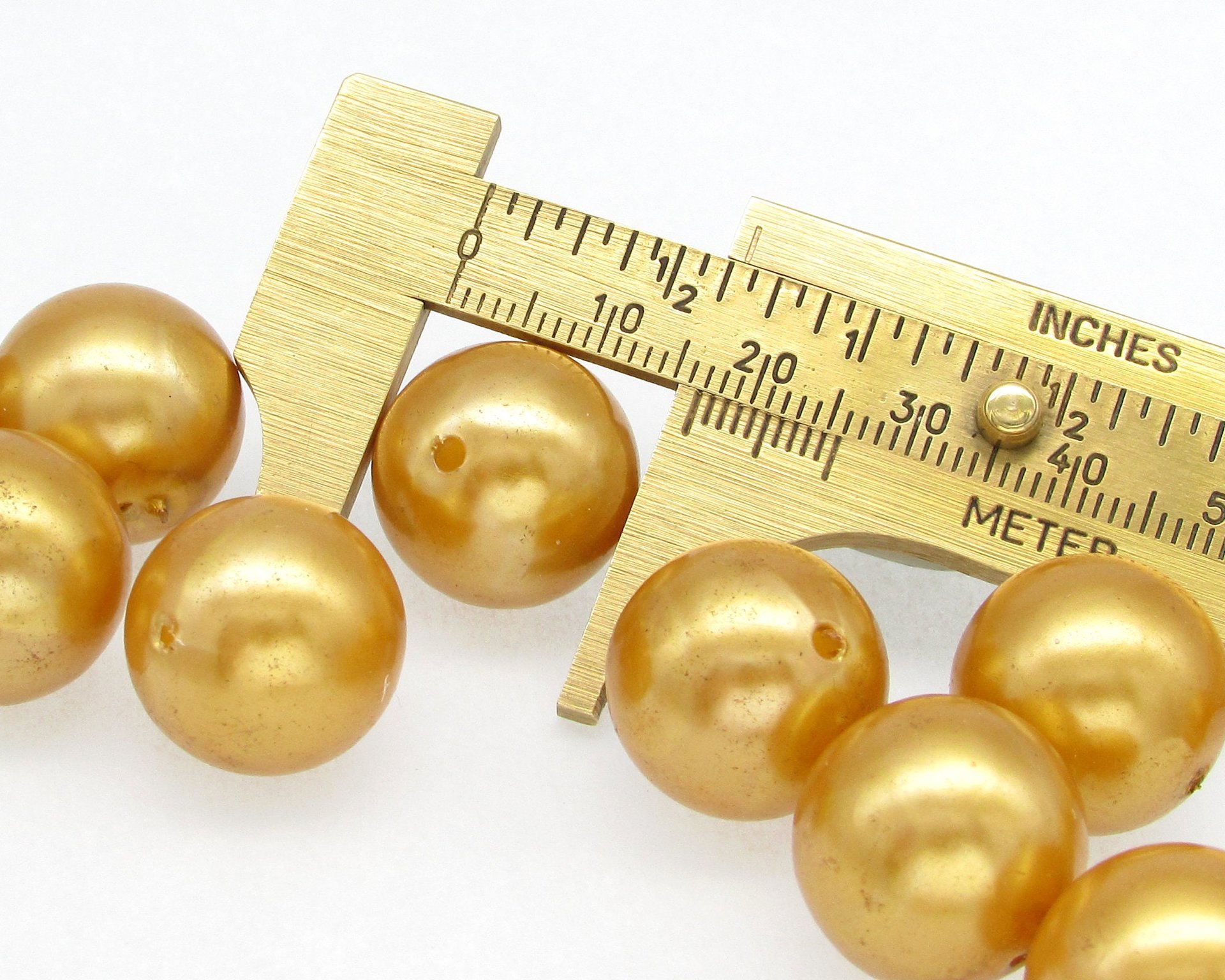 Vintage 16.5mm Round Beads, Golden Yellow Plastic Pearls