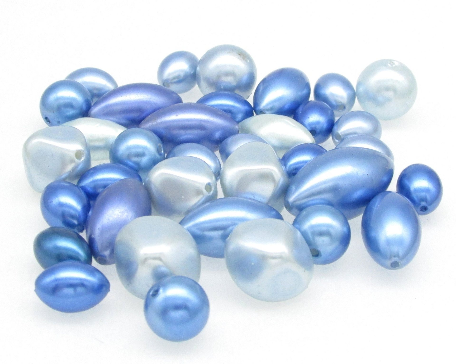 Vintage Bead Mix, 8-23mm Blue Faux Pearls