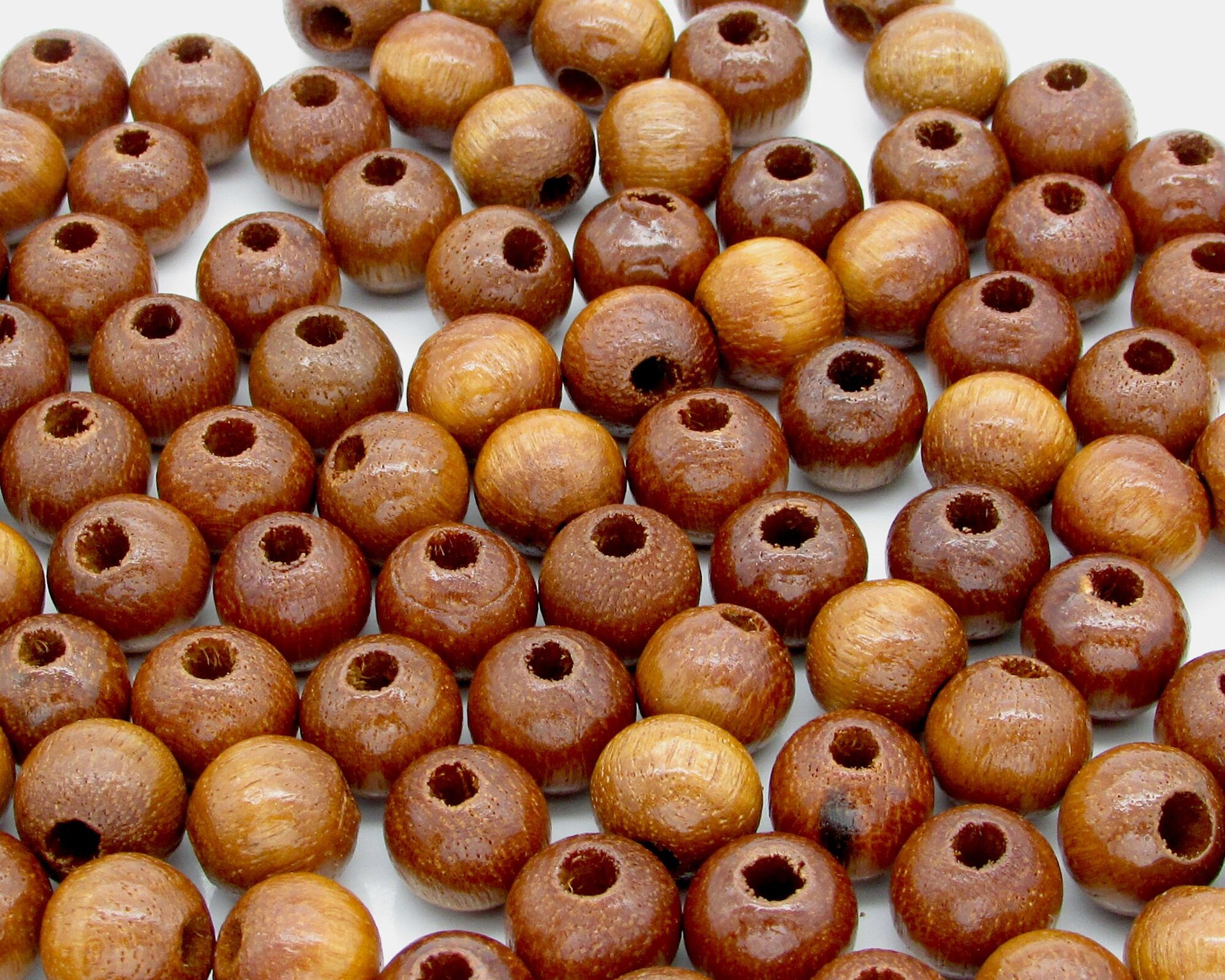 10mm Round Wood Beads, Natural Brown Polished Rondelles (100)