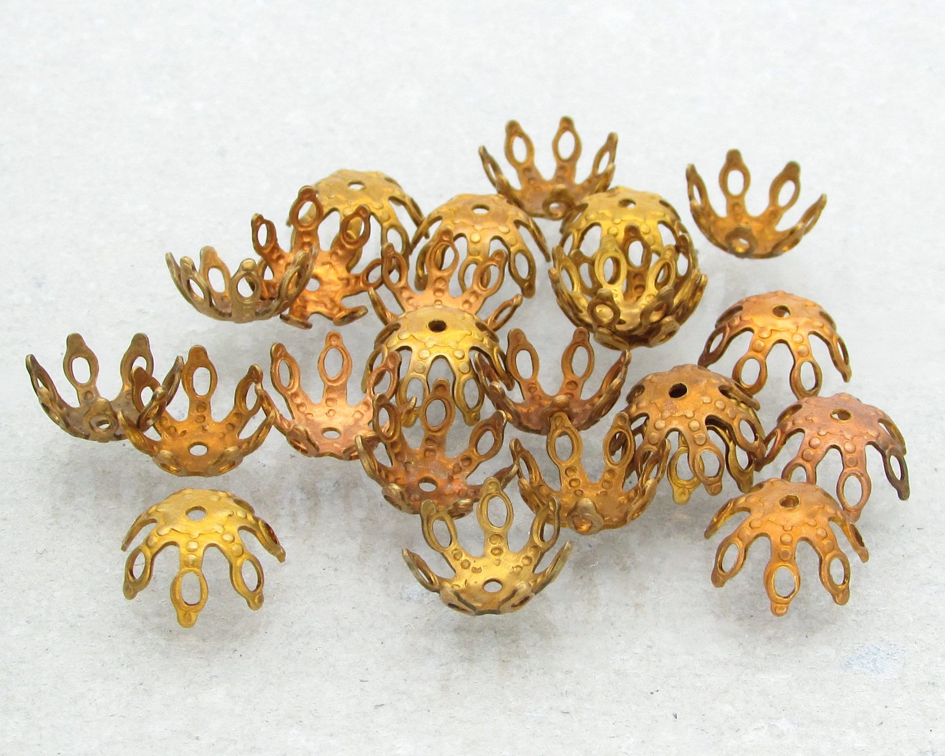 Raw Brass Bead Caps for 10-12mm Beads (24)